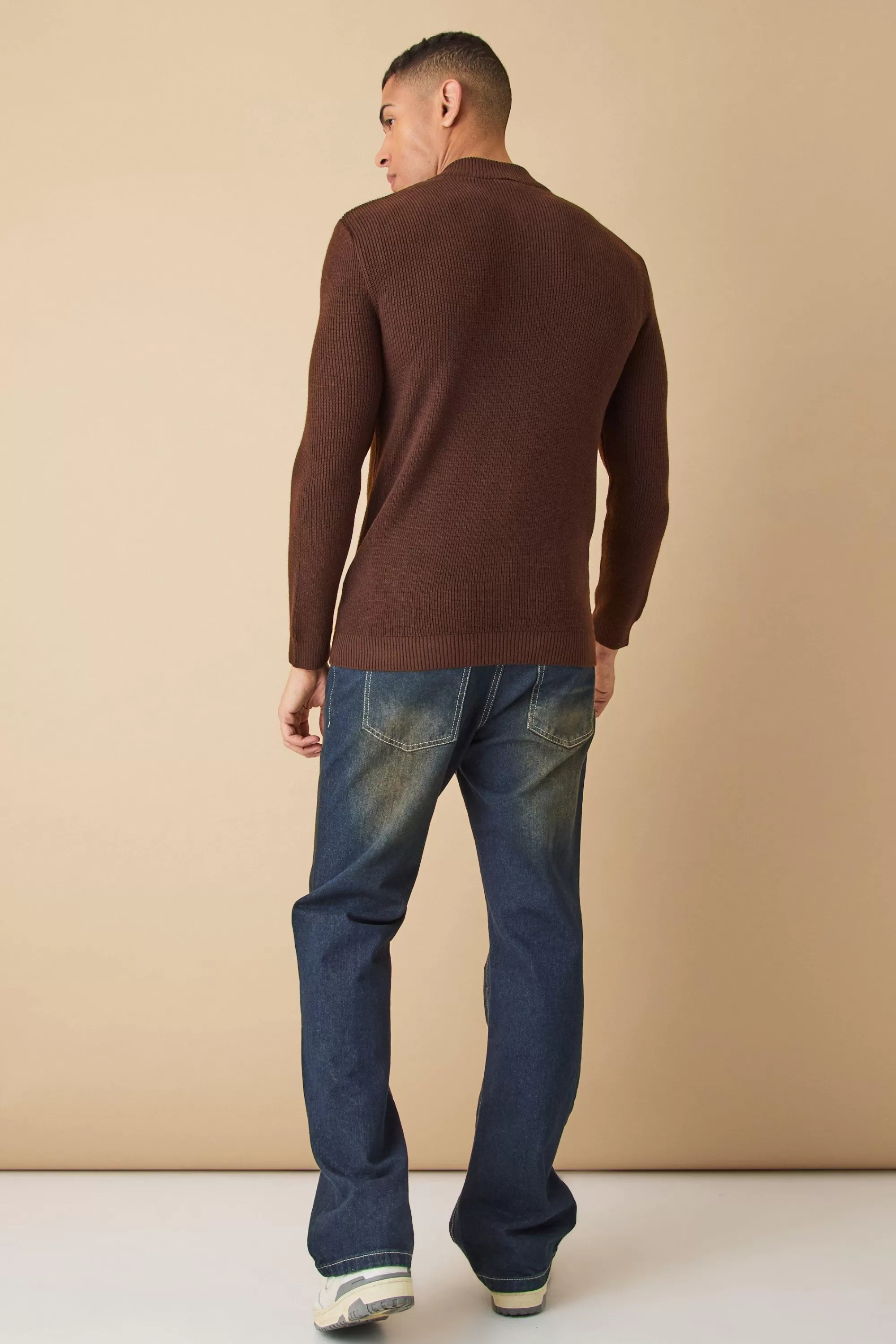 boohooMAN Muscle Fit Zip Through Rib Knit Jacket | UK