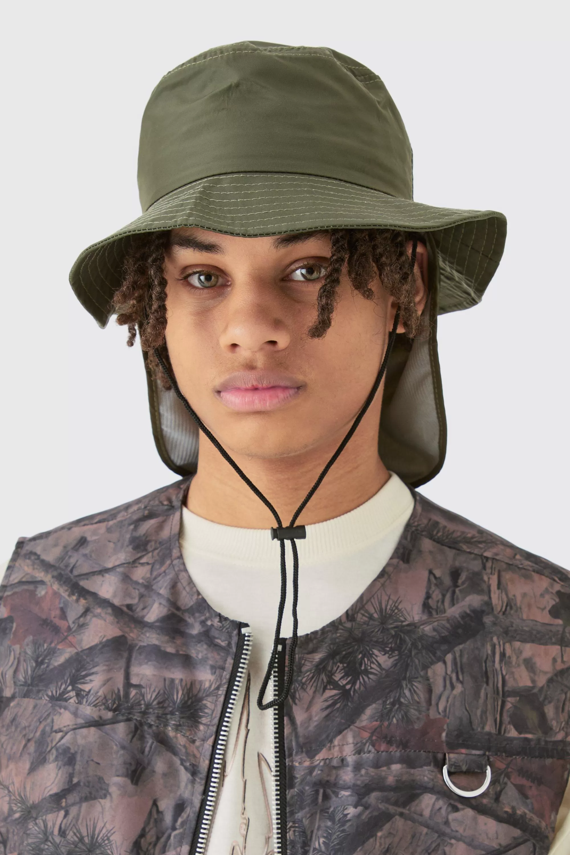 boohooMAN Nylon Neck Flap Boonie Hat In | UK