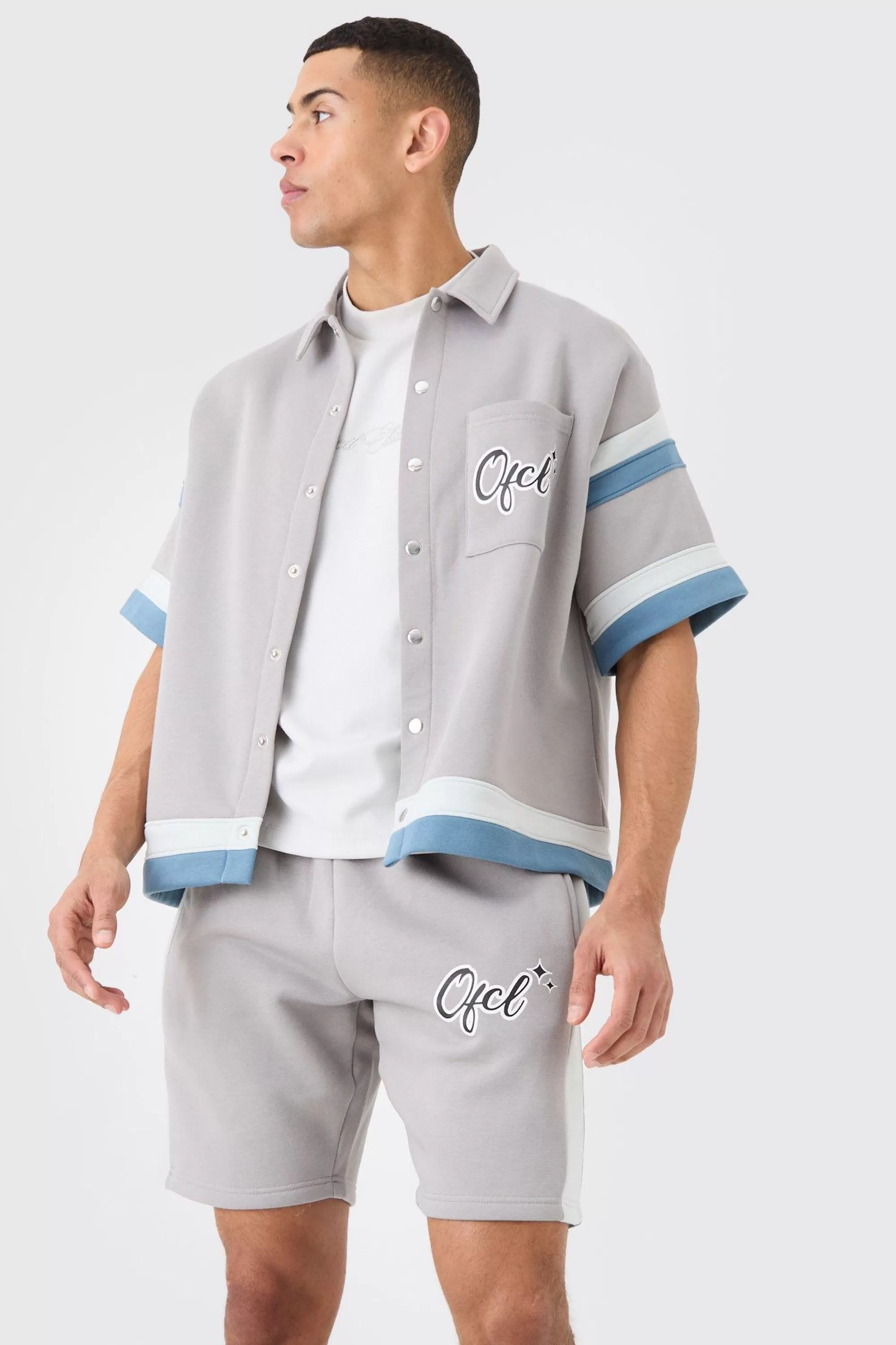 boohooMAN OFCL Baseball Shirt And Shorts Set | UK