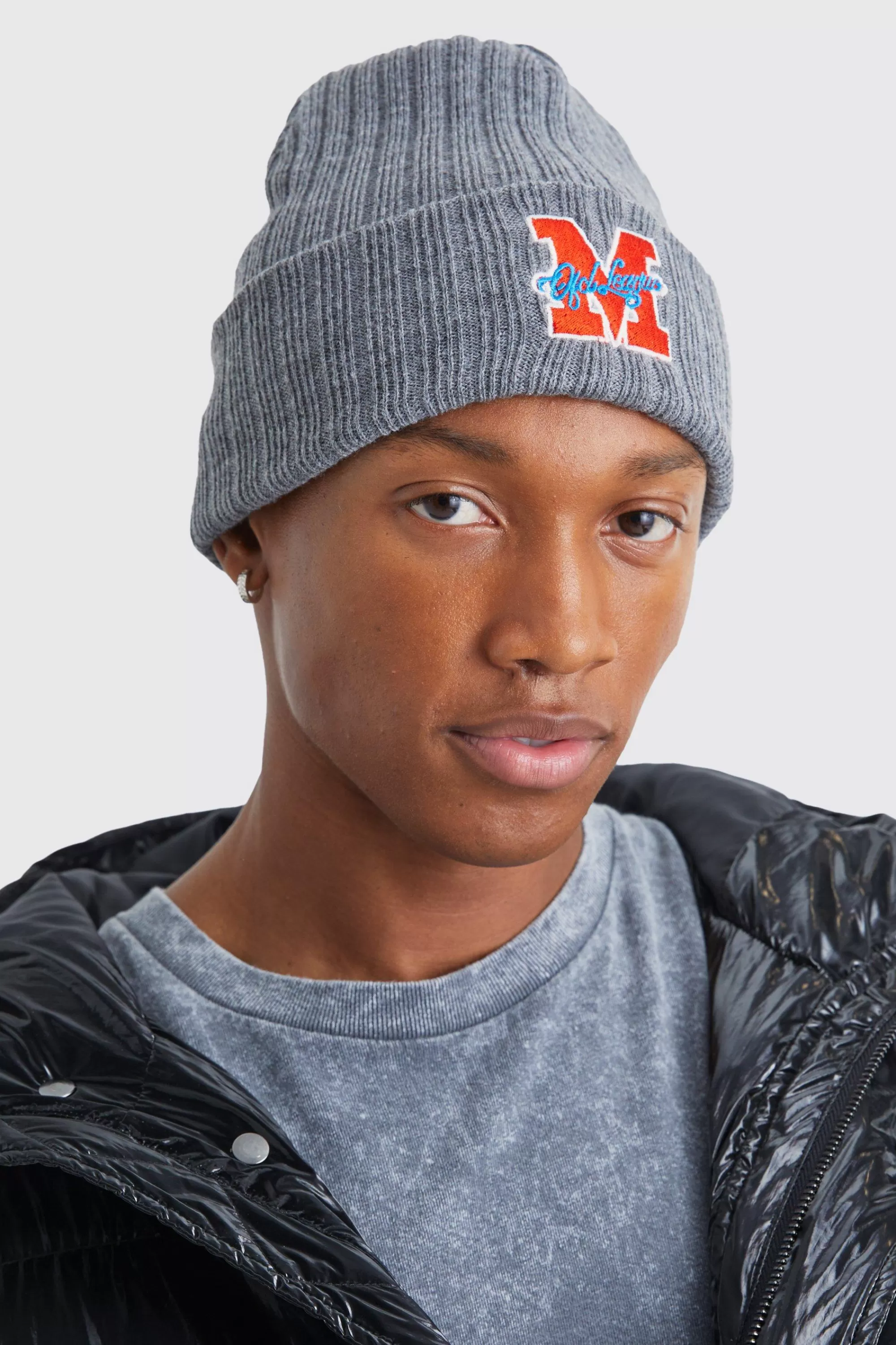 boohooMAN Ofcl League Varsity Ribbed Beanie | UK