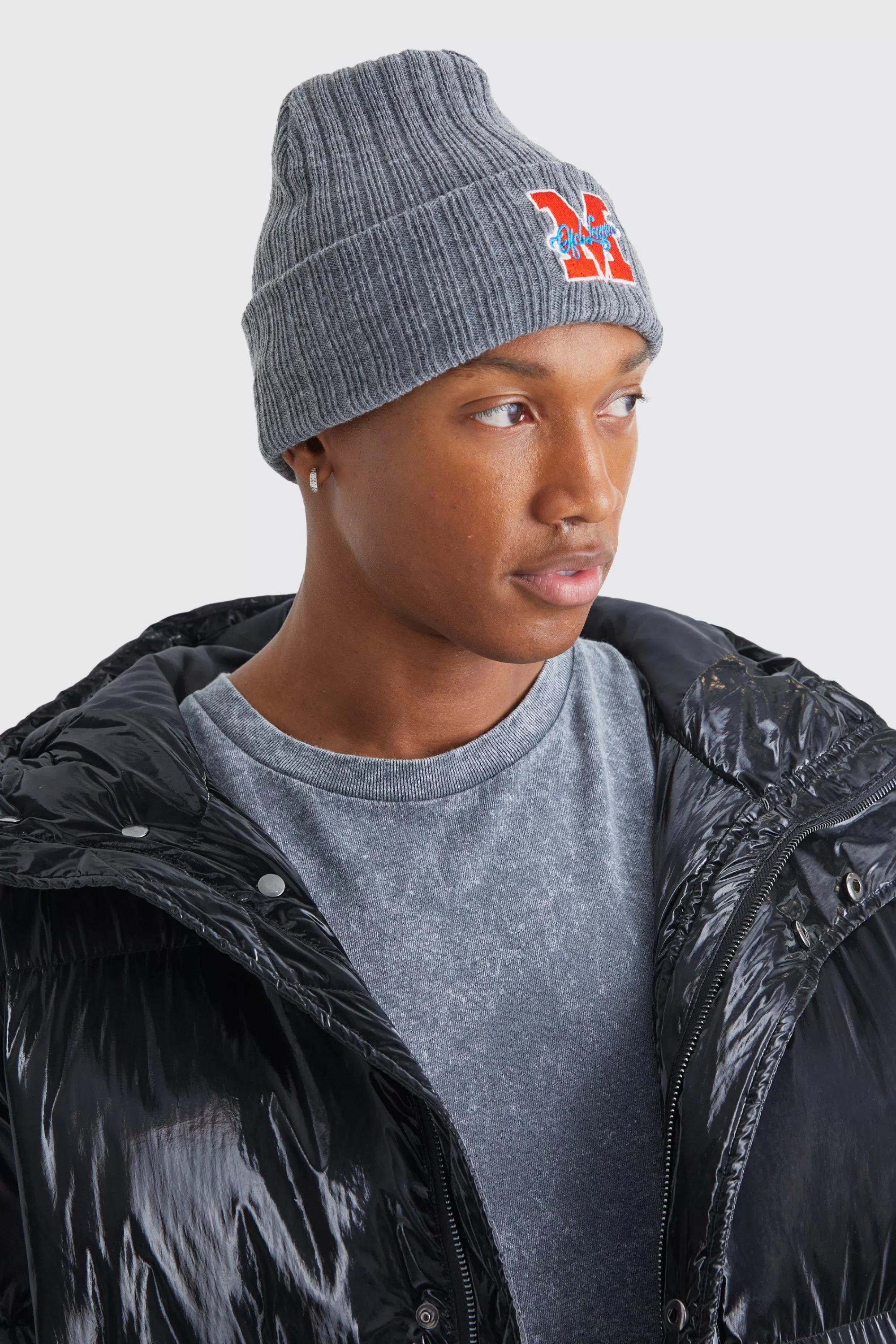 boohooMAN Ofcl League Varsity Ribbed Beanie | UK