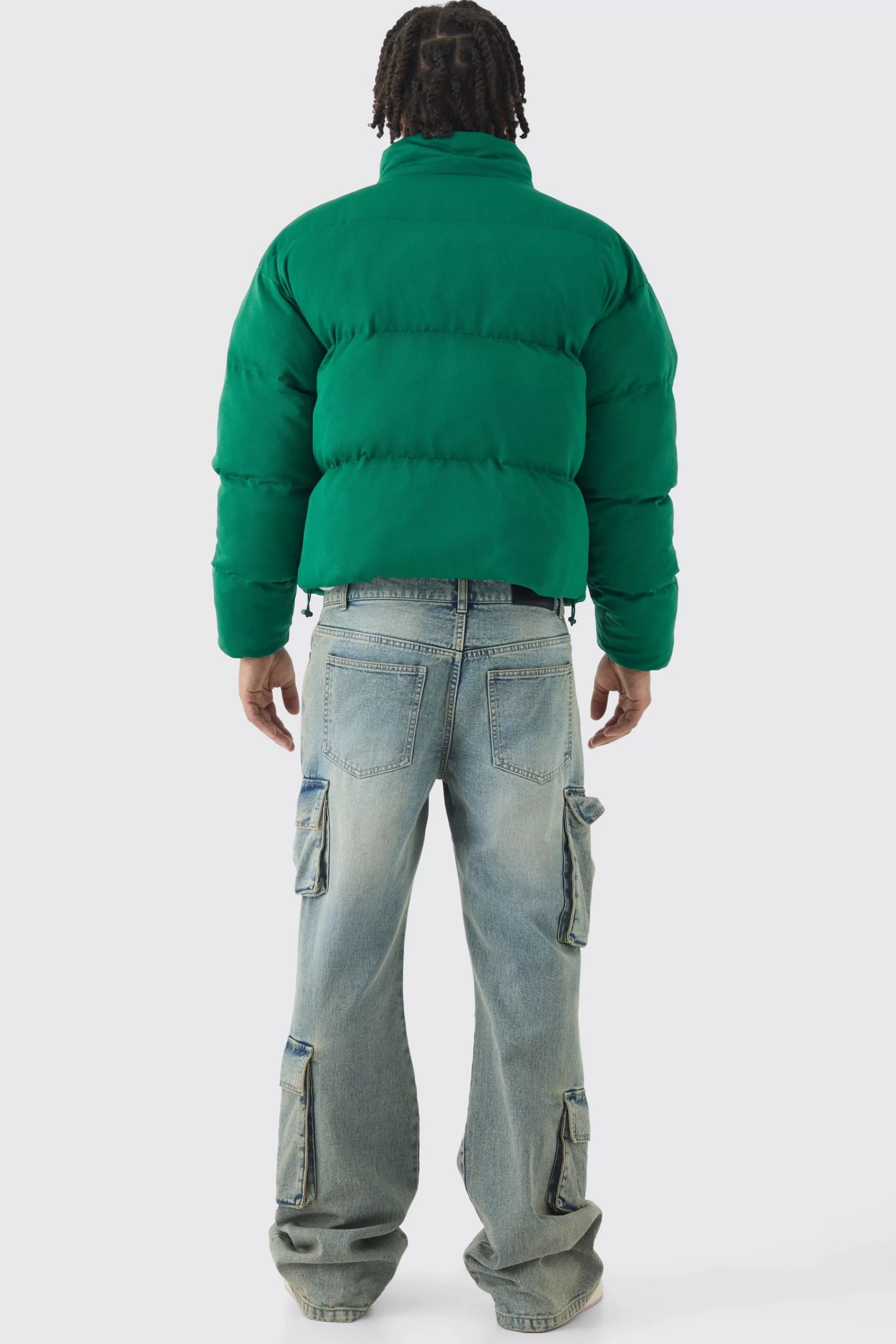 boohooMAN Official Boxy Funnel Neck Mesh Puffer Coat In | UK