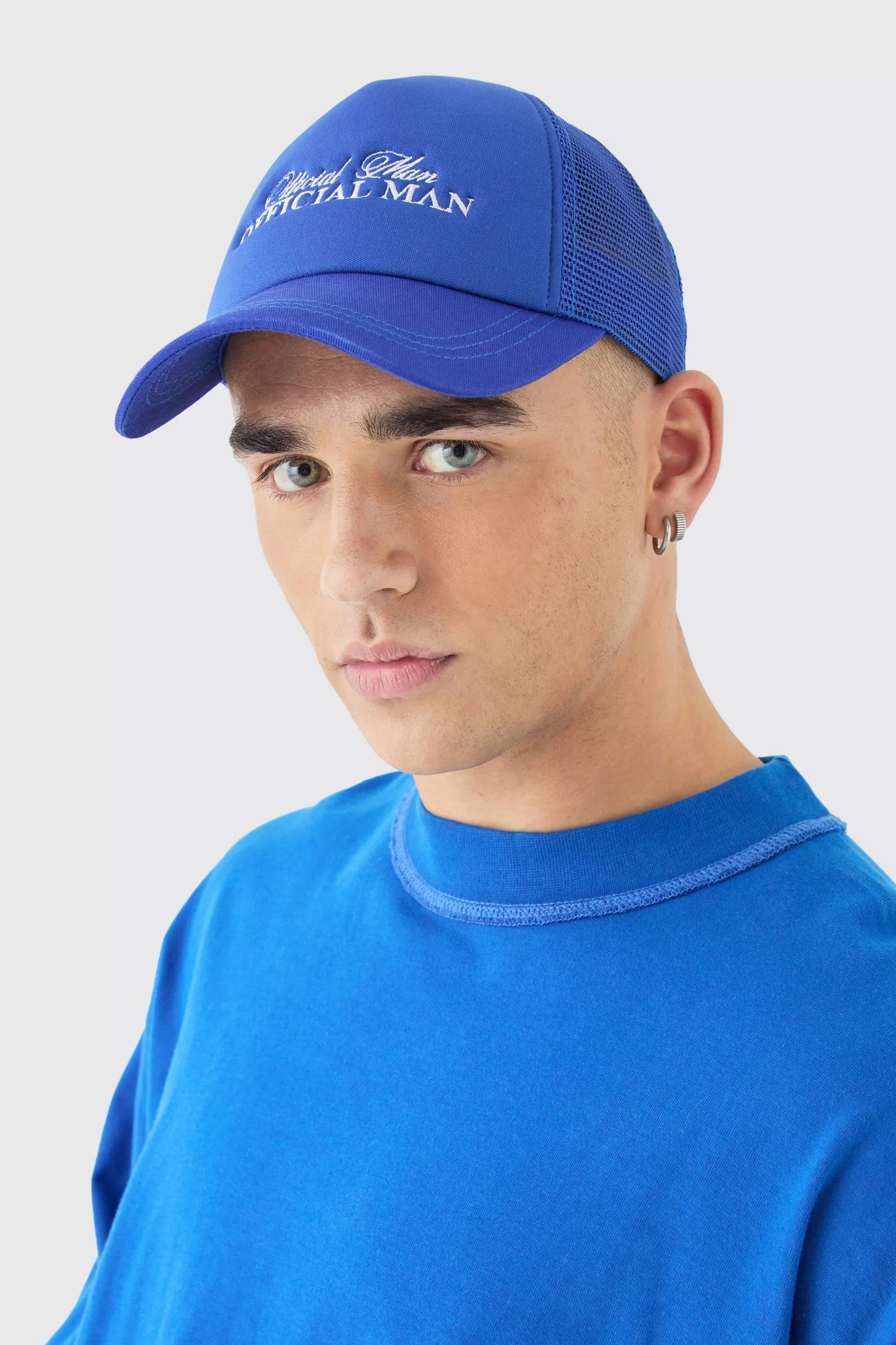 boohooMAN Official Man Embroidered Foam Cap With Mesh Panels In | UK