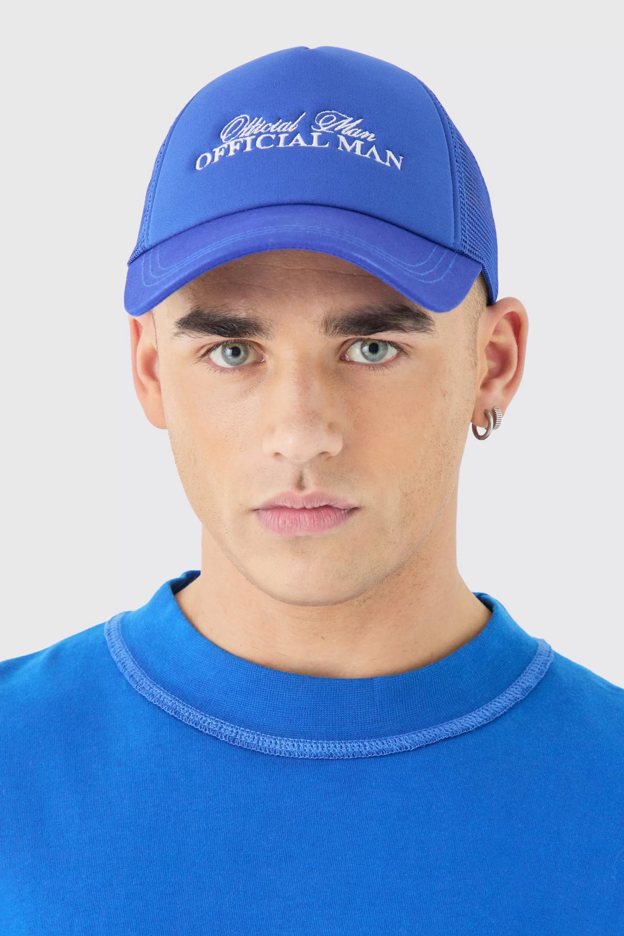 boohooMAN Official Man Embroidered Foam Cap With Mesh Panels In | UK