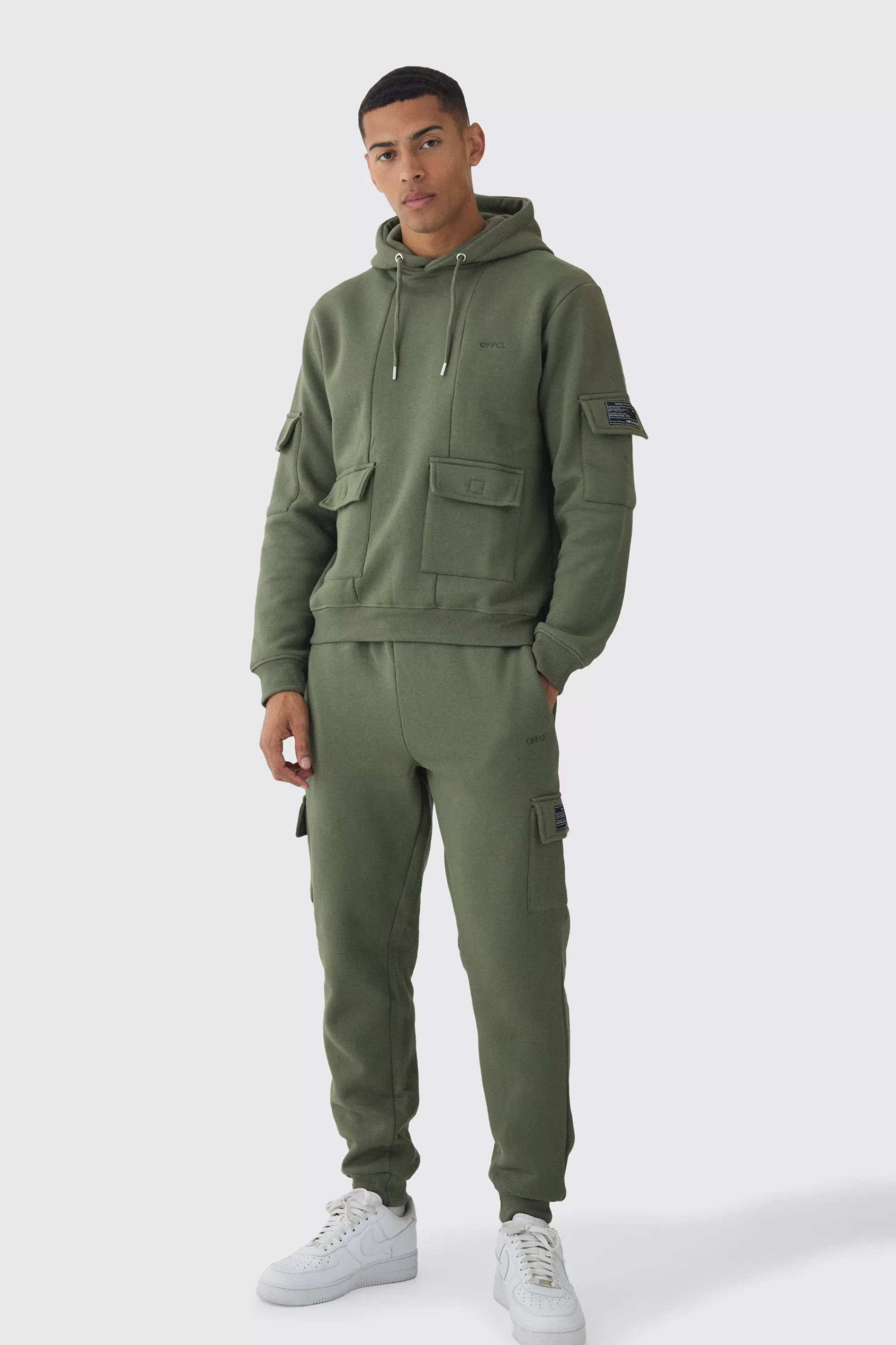 boohooMAN Official Man Regular Fit Panelled Cargo Hooded Tracksuit | UK