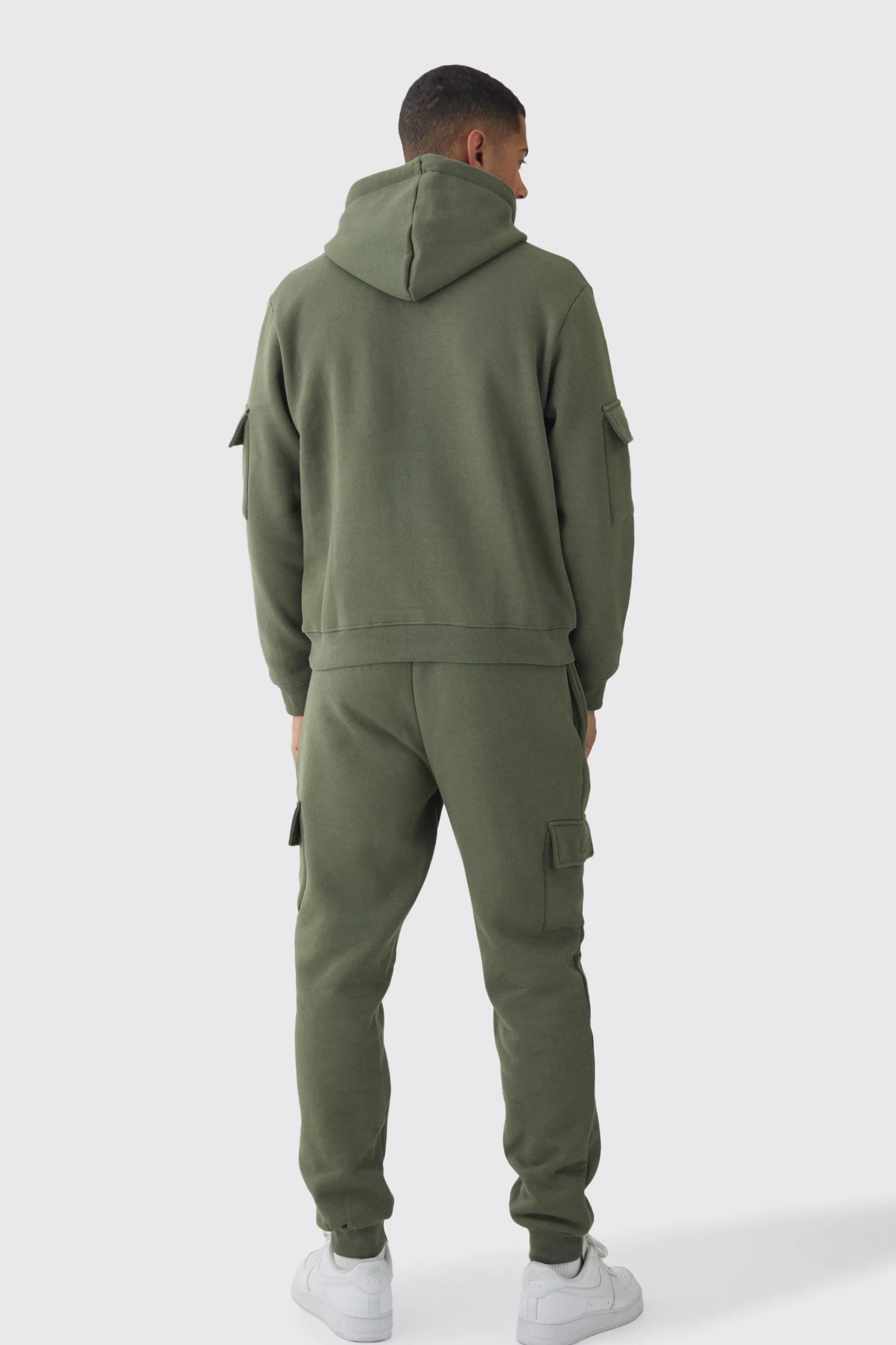 boohooMAN Official Man Regular Fit Panelled Cargo Hooded Tracksuit | UK