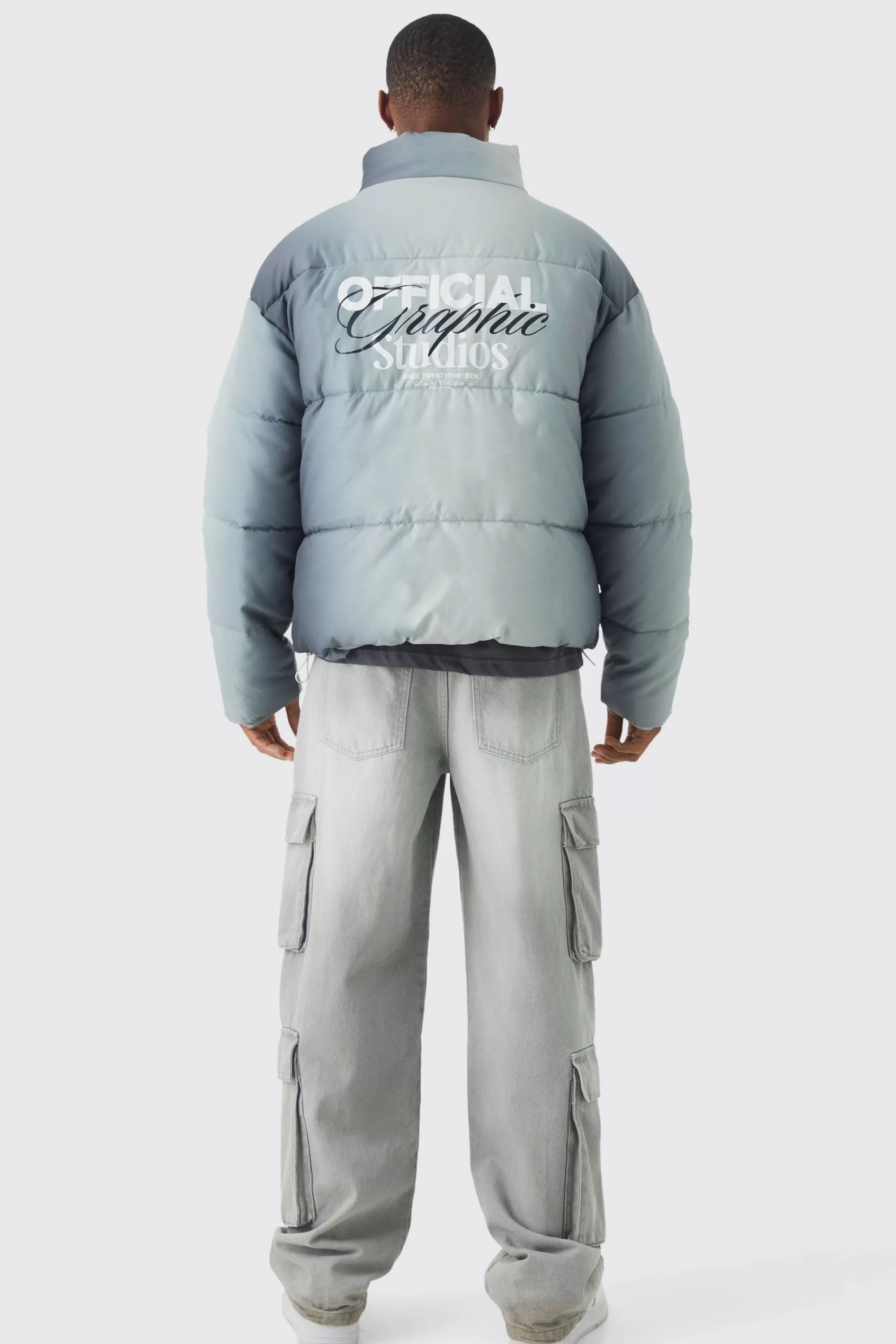 boohooMAN Official Ombre Funnel Neck Puffer In | UK