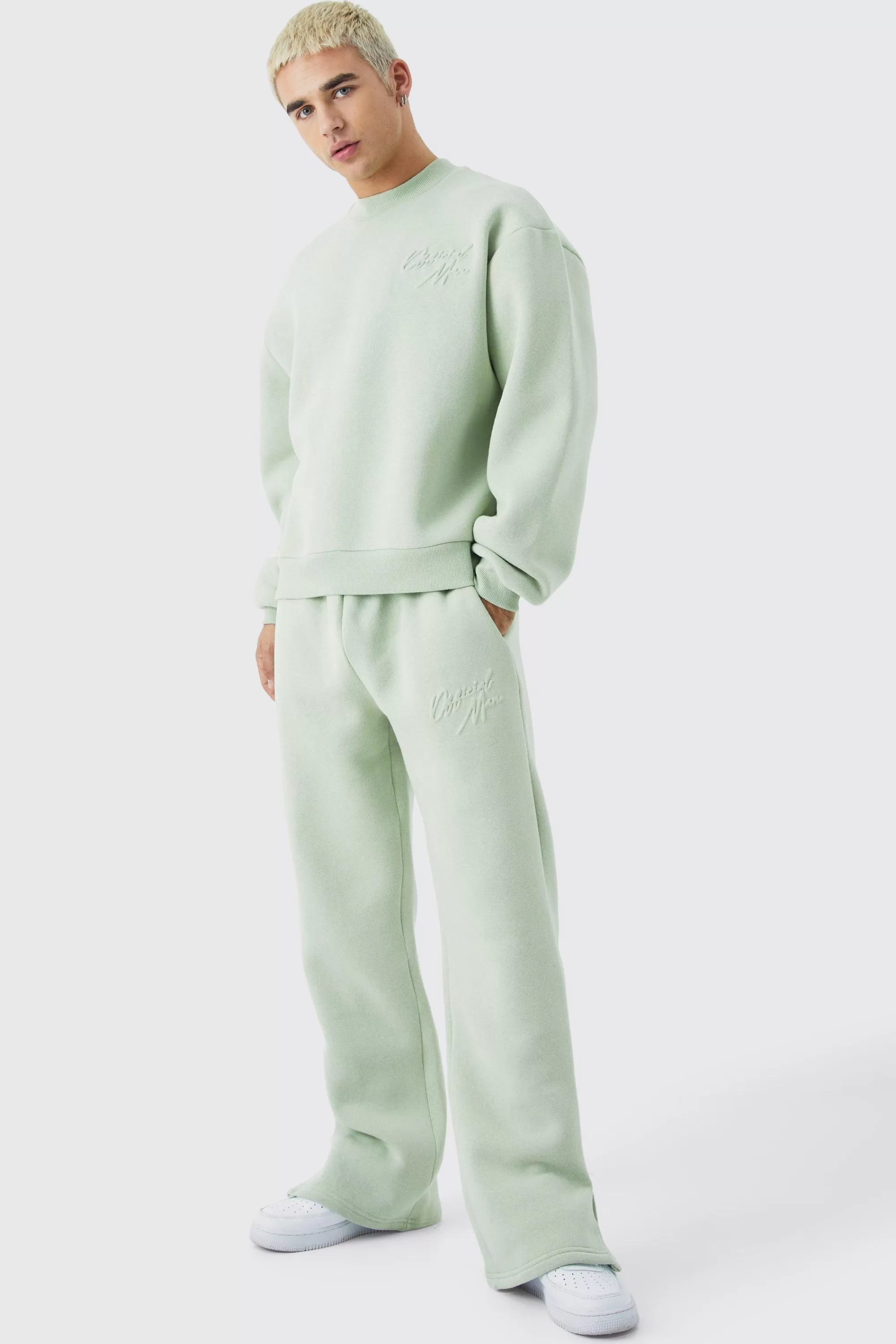 boohooMAN Official Oversized Boxy Sweat Embossed Tracksuit | UK