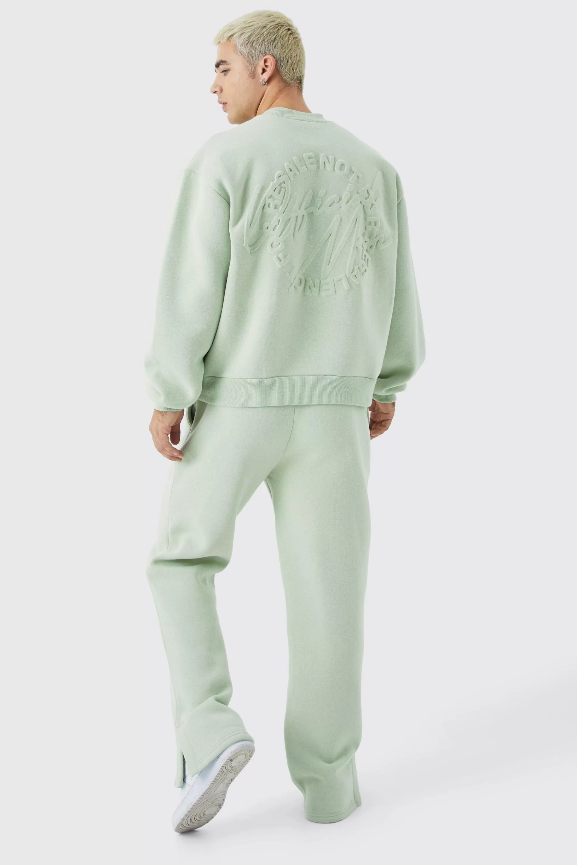 boohooMAN Official Oversized Boxy Sweat Embossed Tracksuit | UK