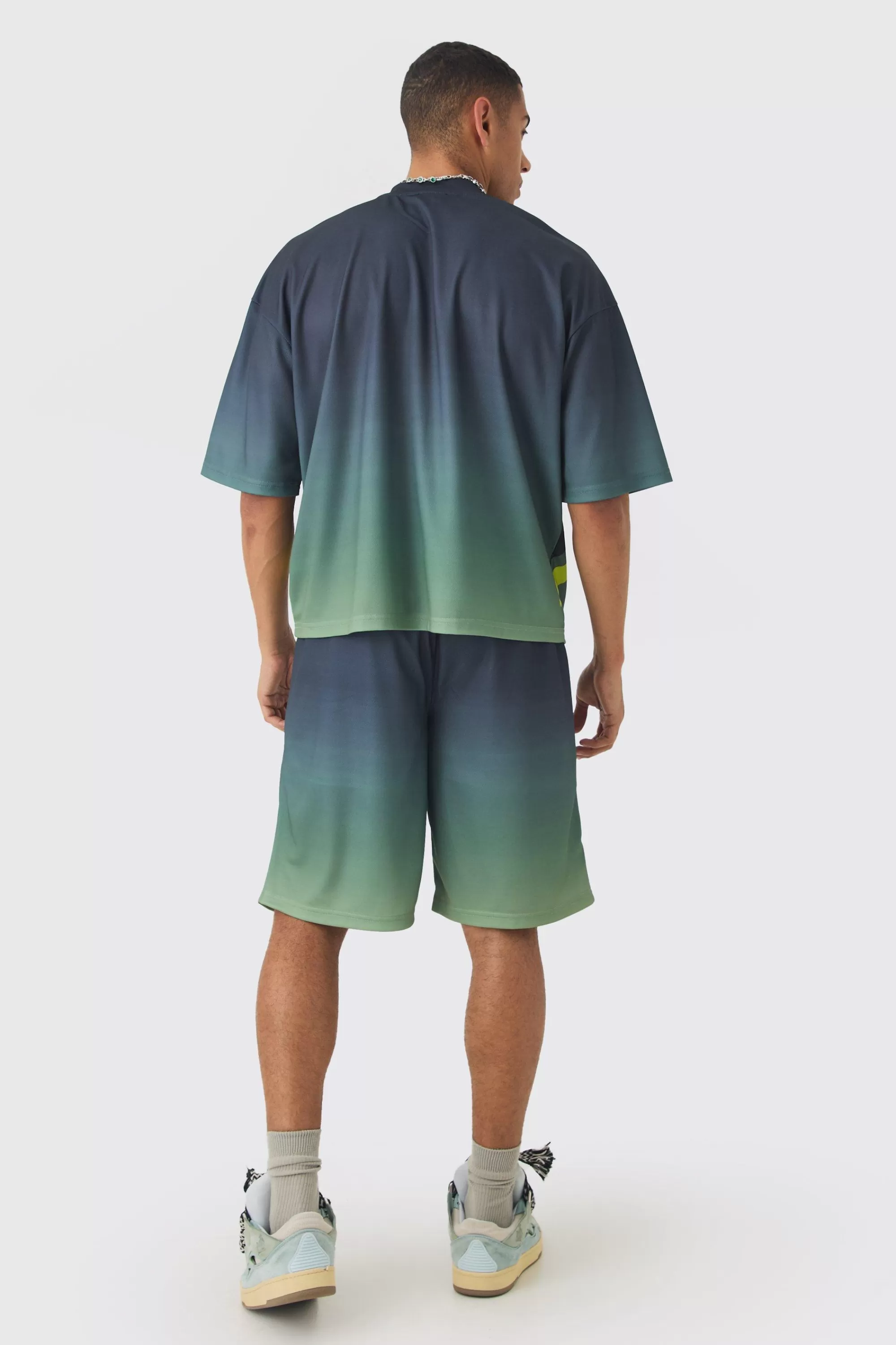boohooMAN Ombre Applique Moto Mesh Long Length Basketball Shorts | UK