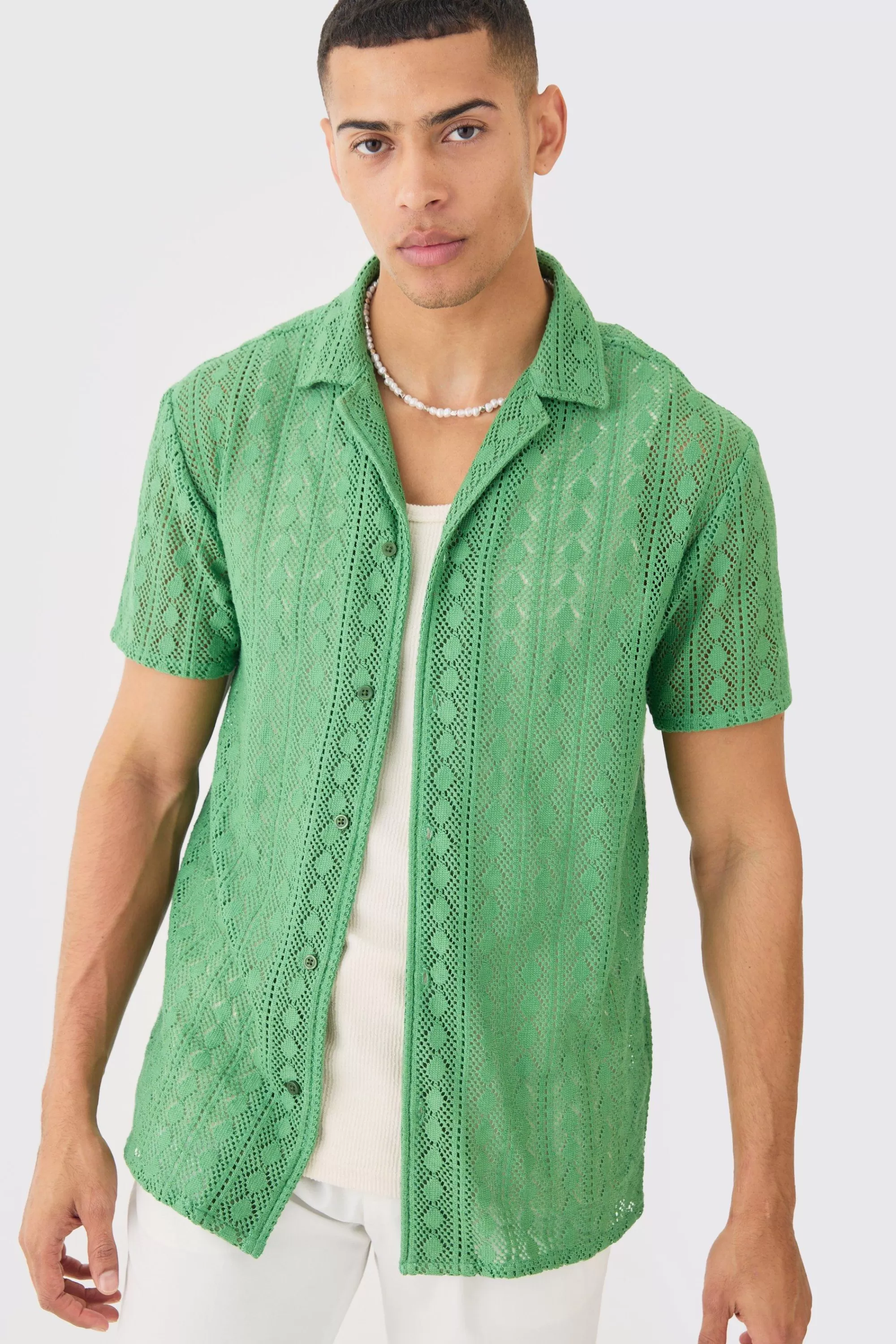 boohooMAN Open Stitch Diamond Shirt | UK