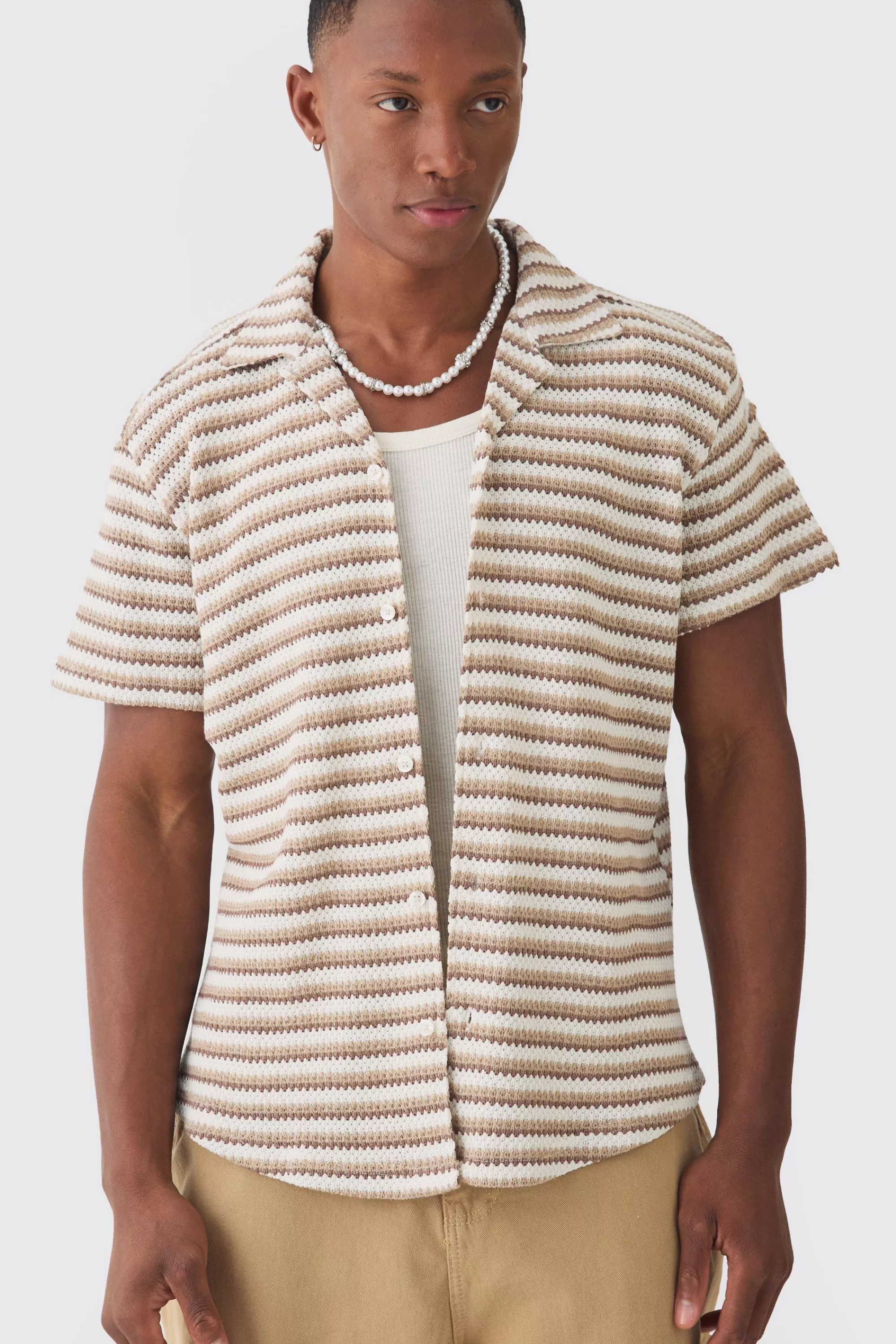 boohooMAN Open Stitch Resort Shirt | UK