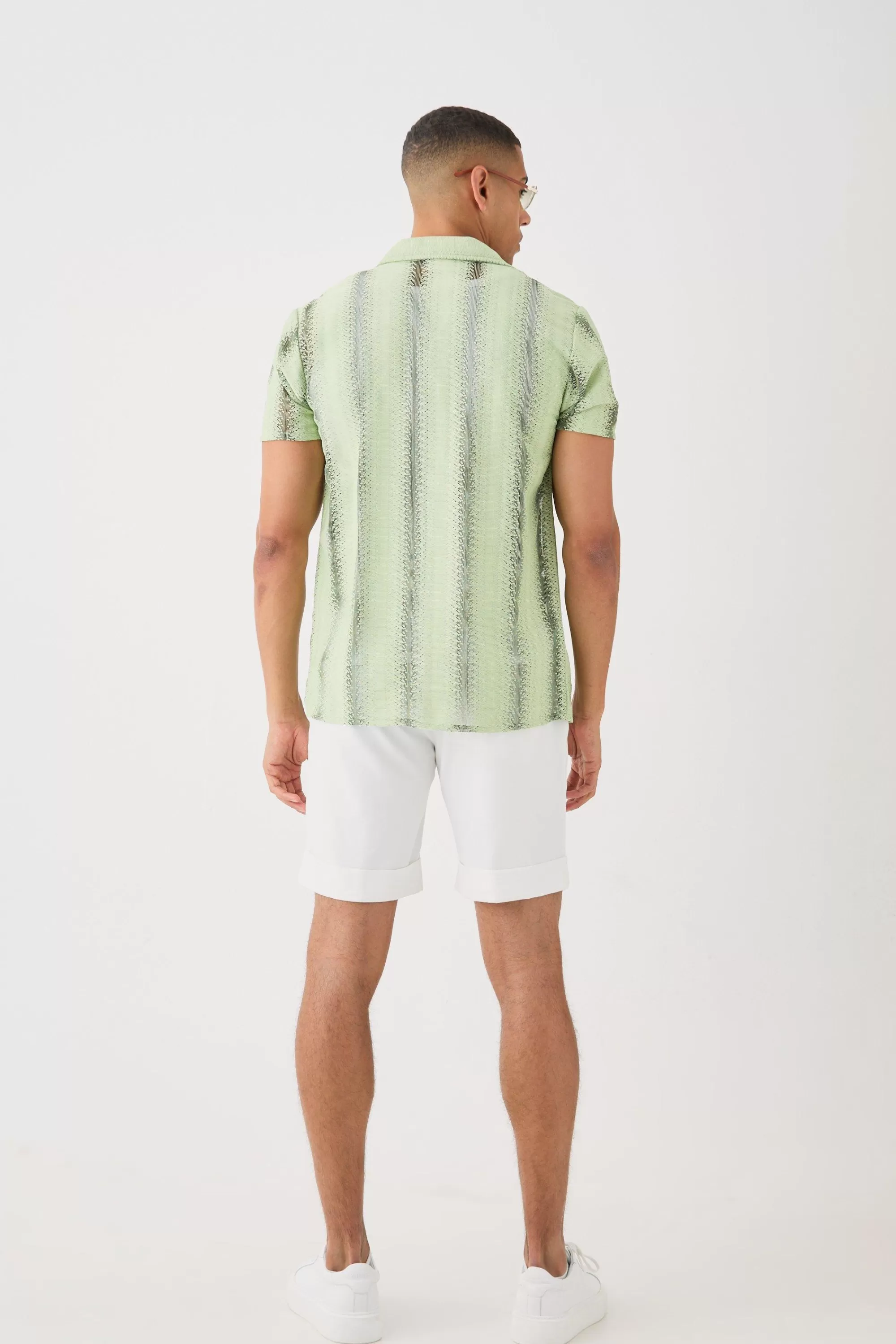 boohooMAN Open Stitch Sheer Stripe Shirt | UK