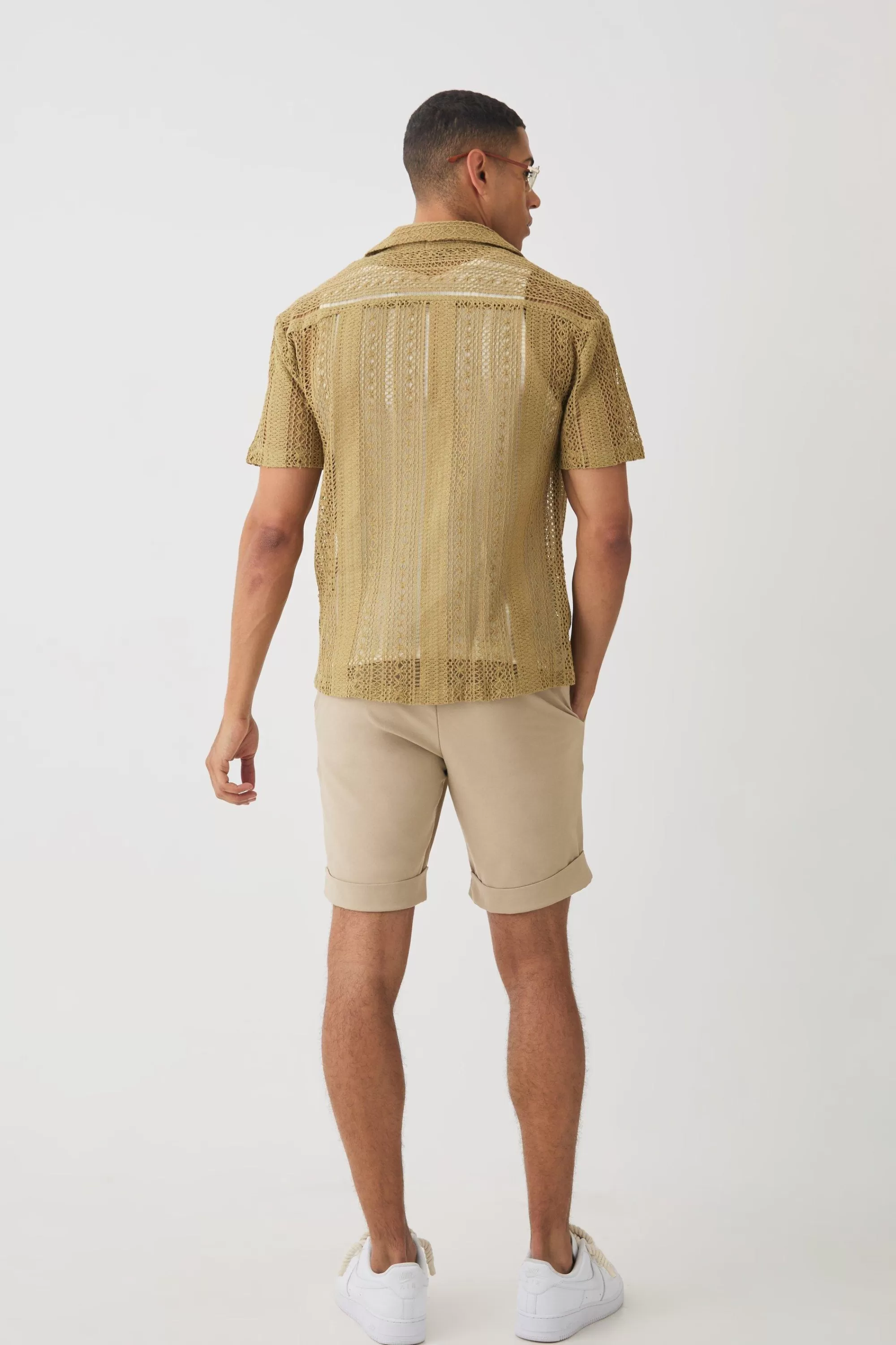 boohooMAN Open Weave Crochet Shirt | UK