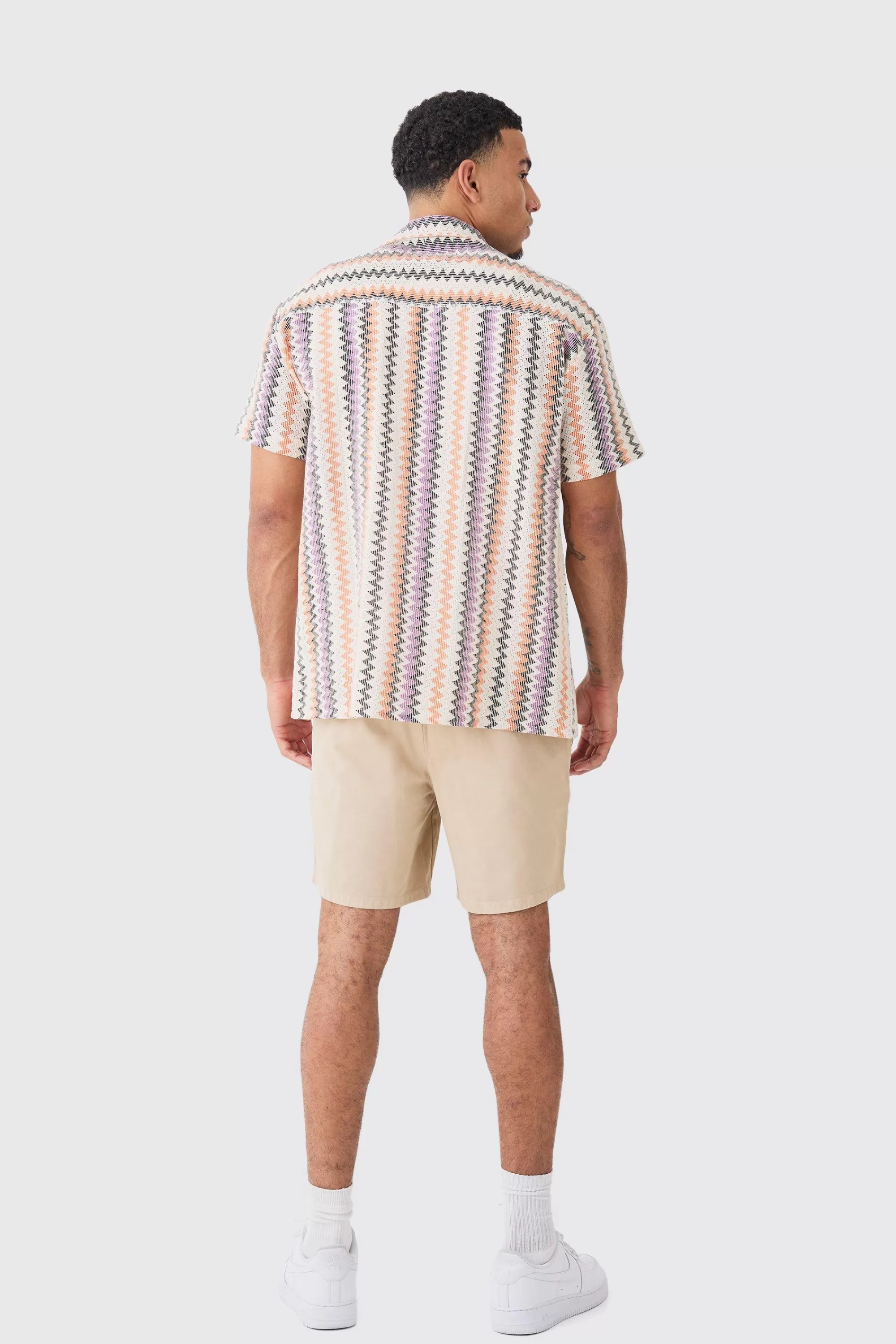 boohooMAN Open Weave Striped Pocket Oversized Shirt | UK