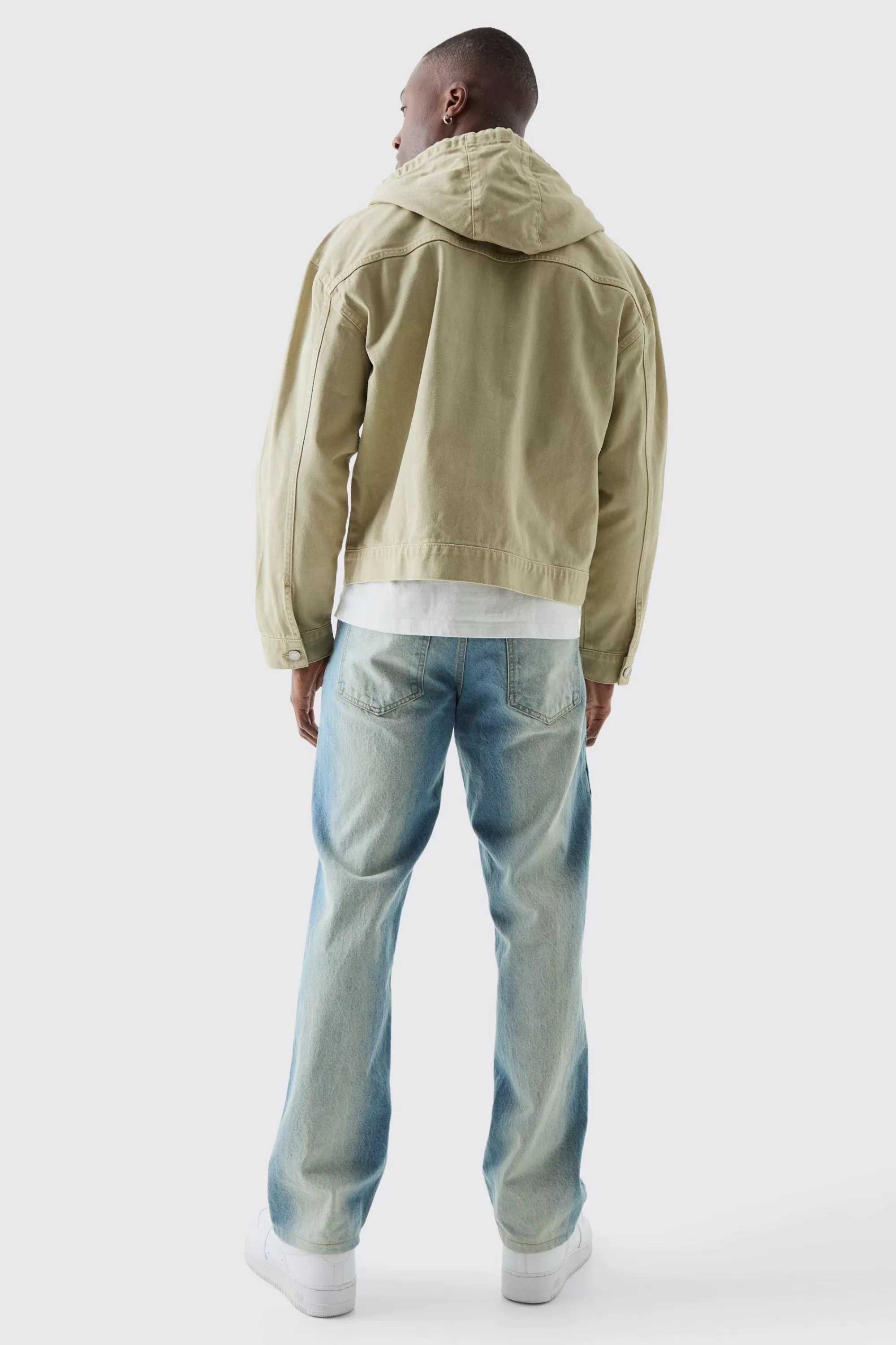 boohooMAN Overdyed Denim Boxy Fit Zip Through Hoodie | UK