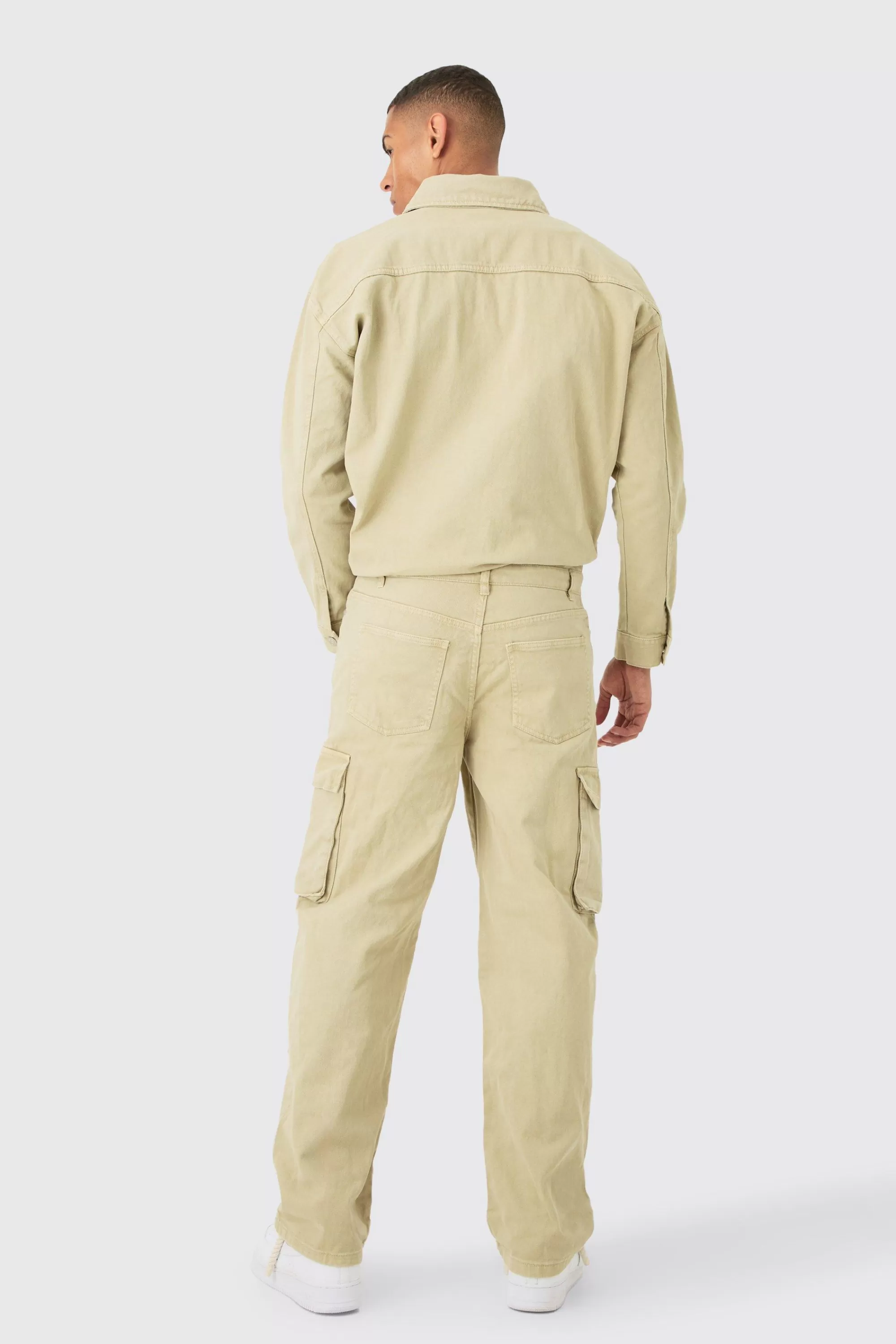 boohooMAN Overdyed Oversized Cargo Pocket Denim Boilersuit In | UK