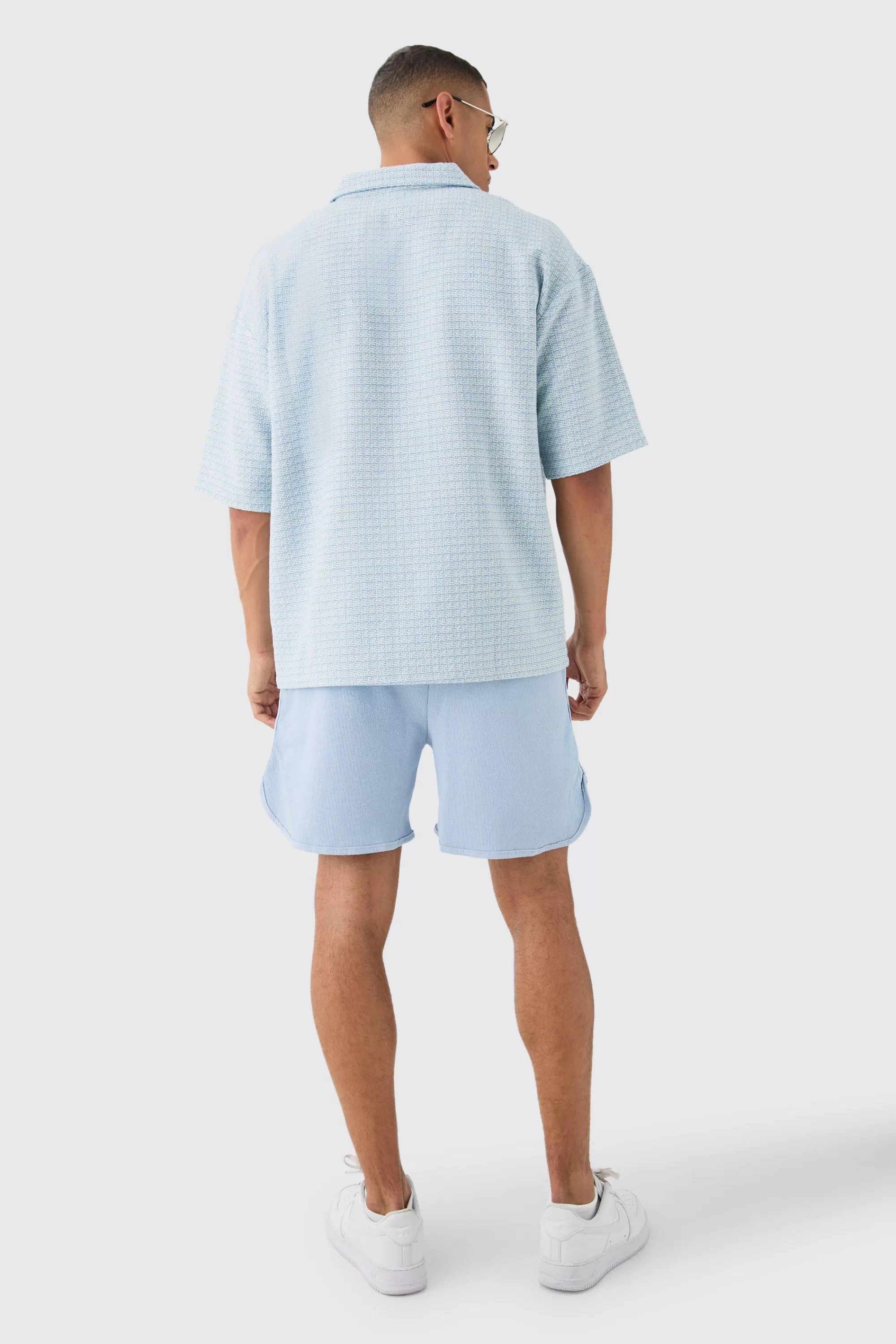 boohooMAN Overhead V Neck Geo Textured Shirt | UK