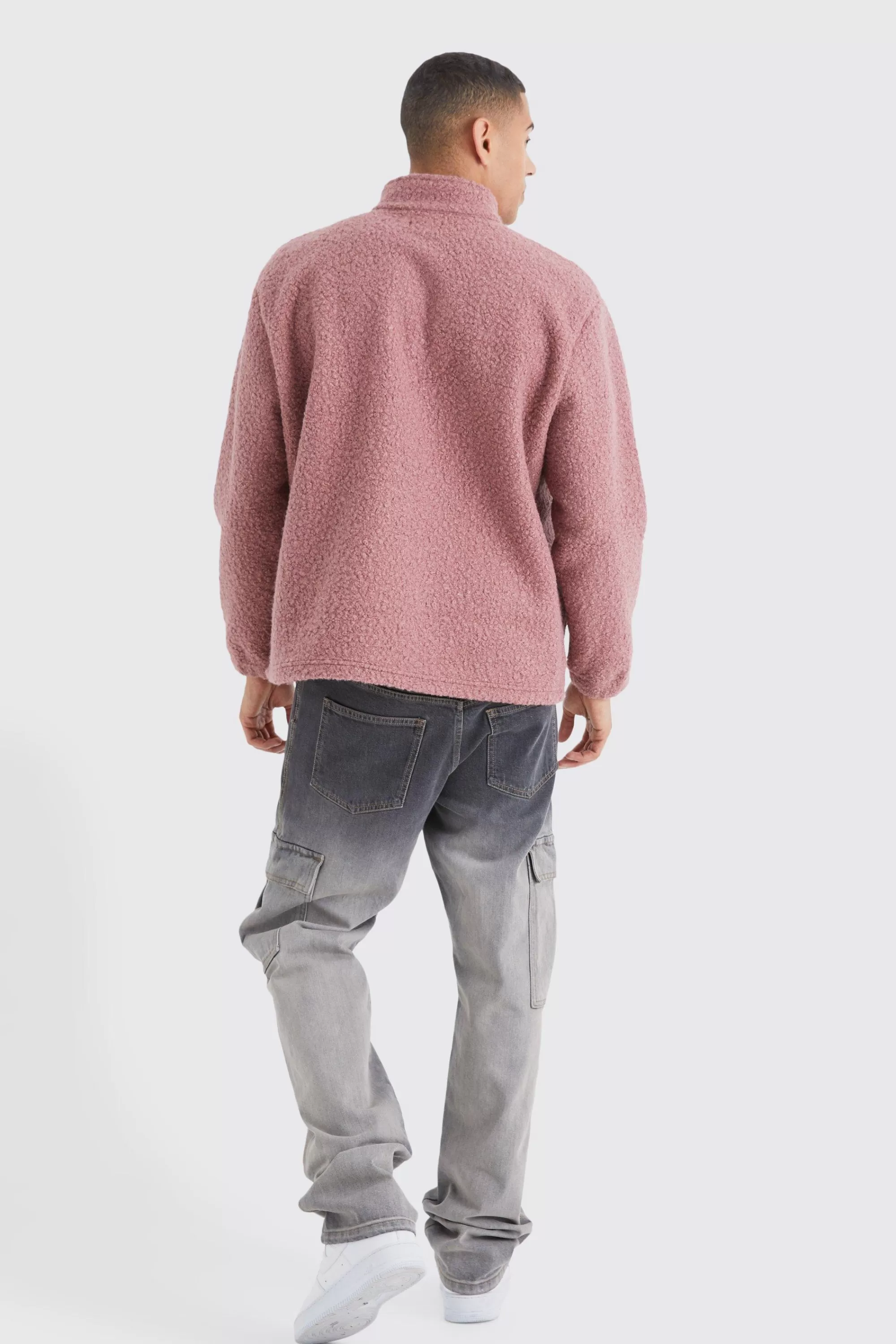 boohooMAN Oversized 1/4 Zip Boucle Applique Sweatshirt | UK