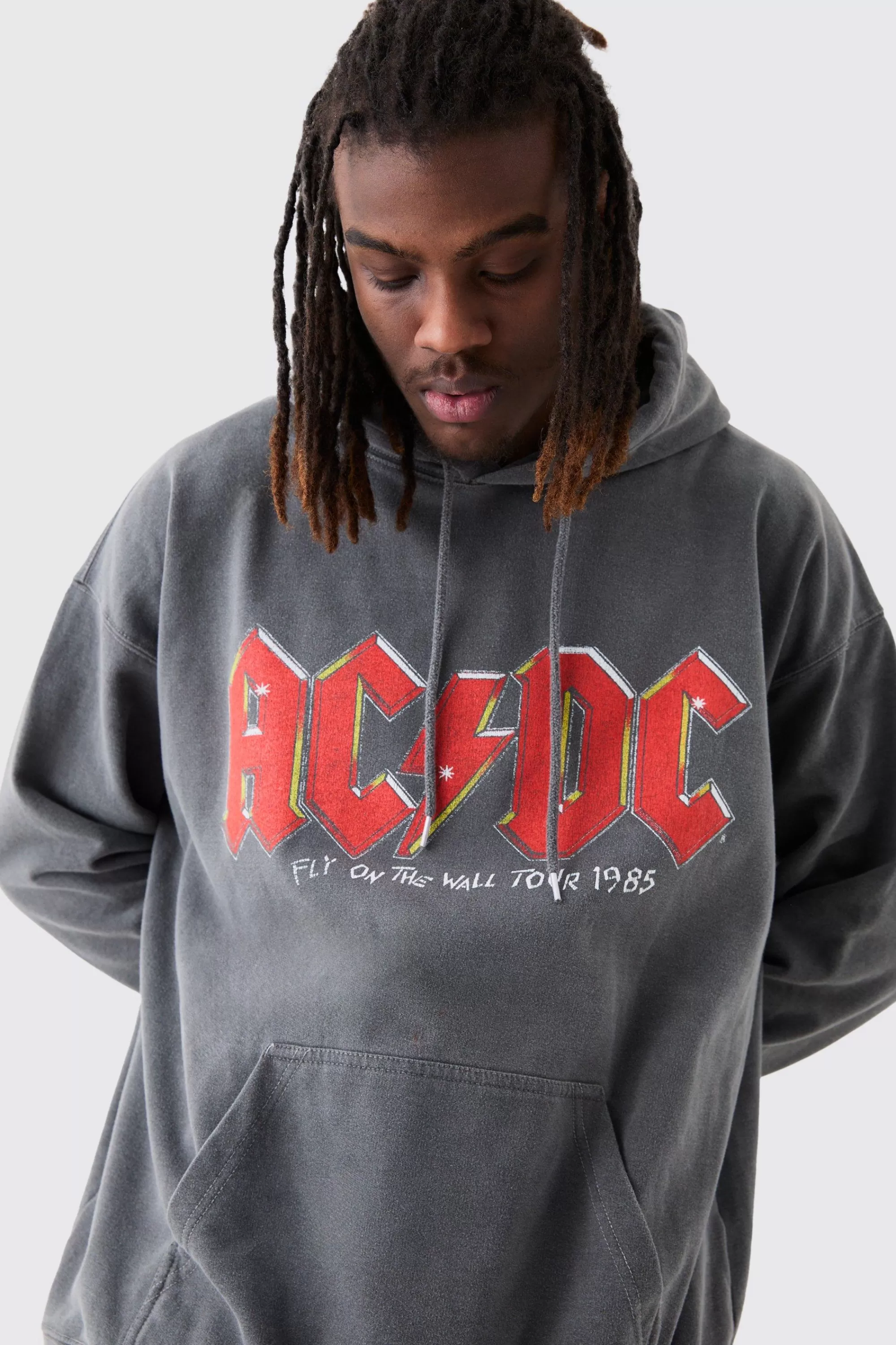 boohooMAN Oversized ACDC Band Wash License Hoodie | UK