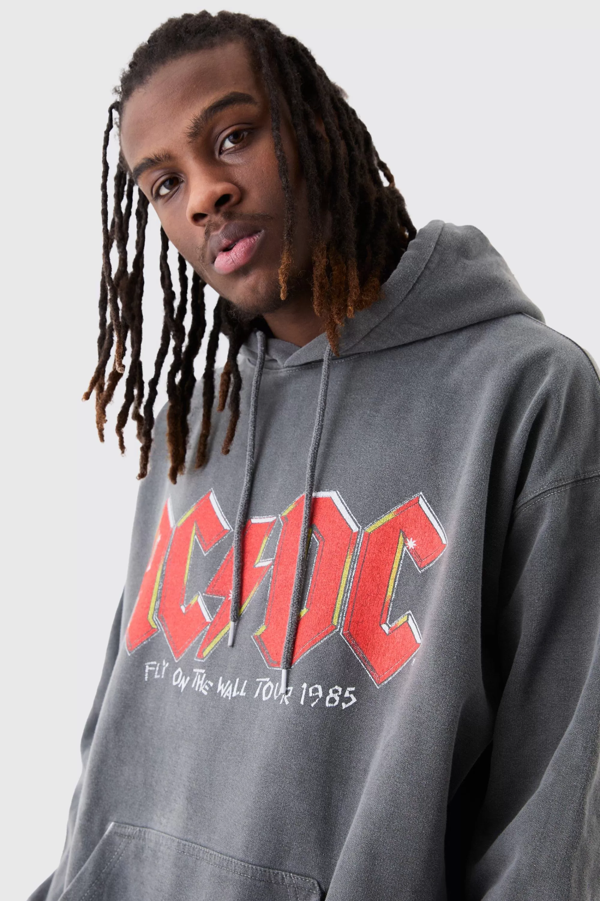 boohooMAN Oversized ACDC Band Wash License Hoodie | UK