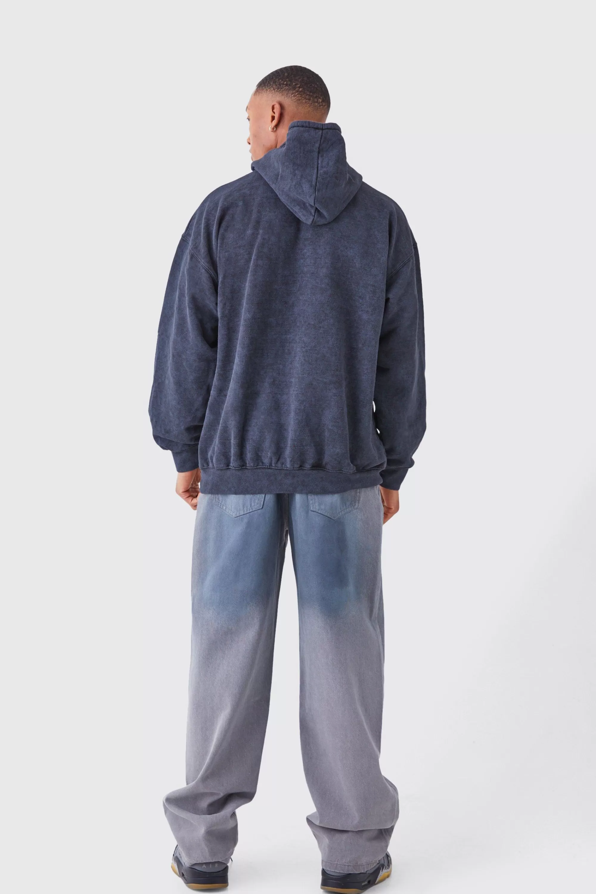 boohooMAN Oversized Acid Wash Graphic Hoodie | UK