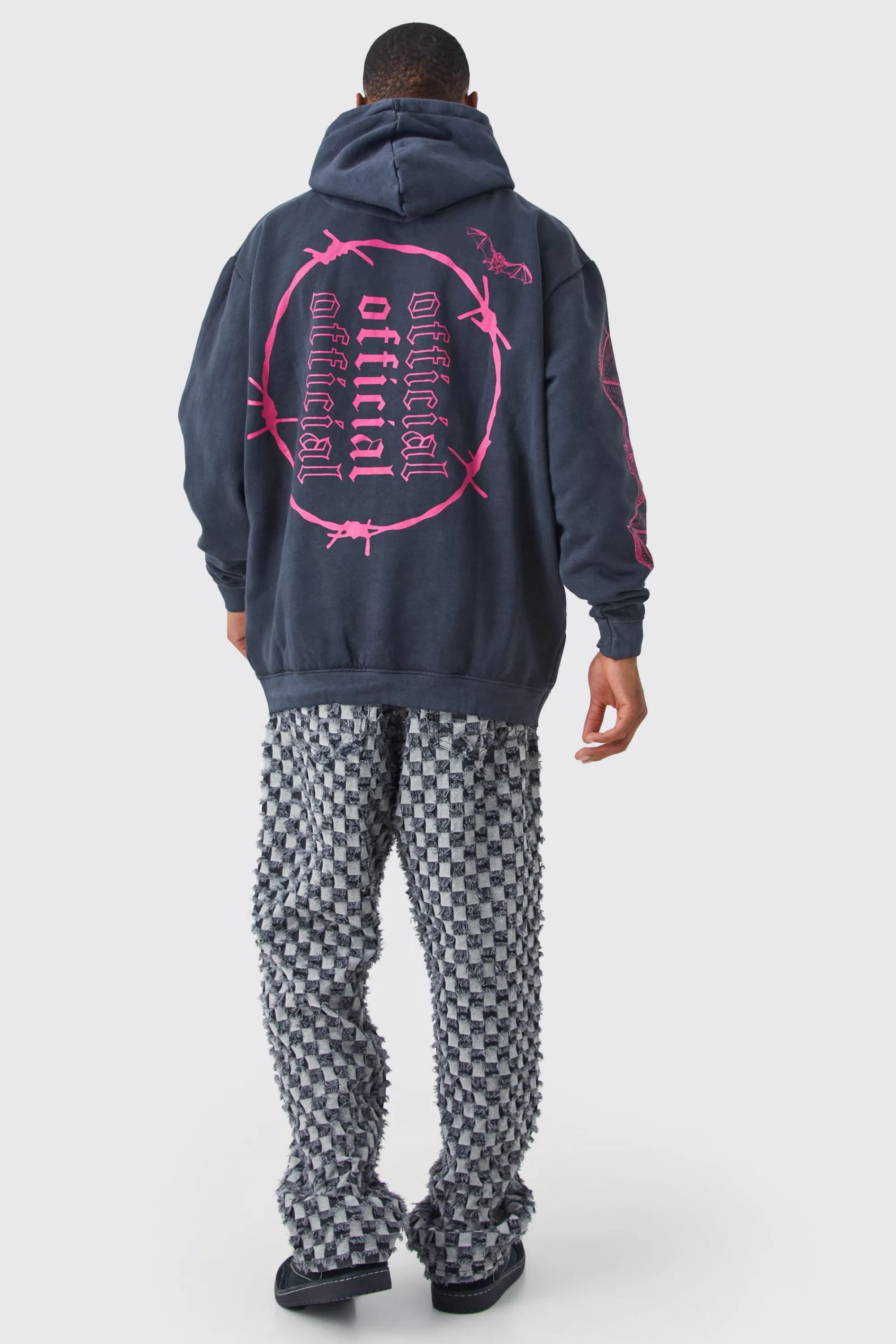 boohooMAN Oversized Acid Wash Multi Placement Hoodie | UK