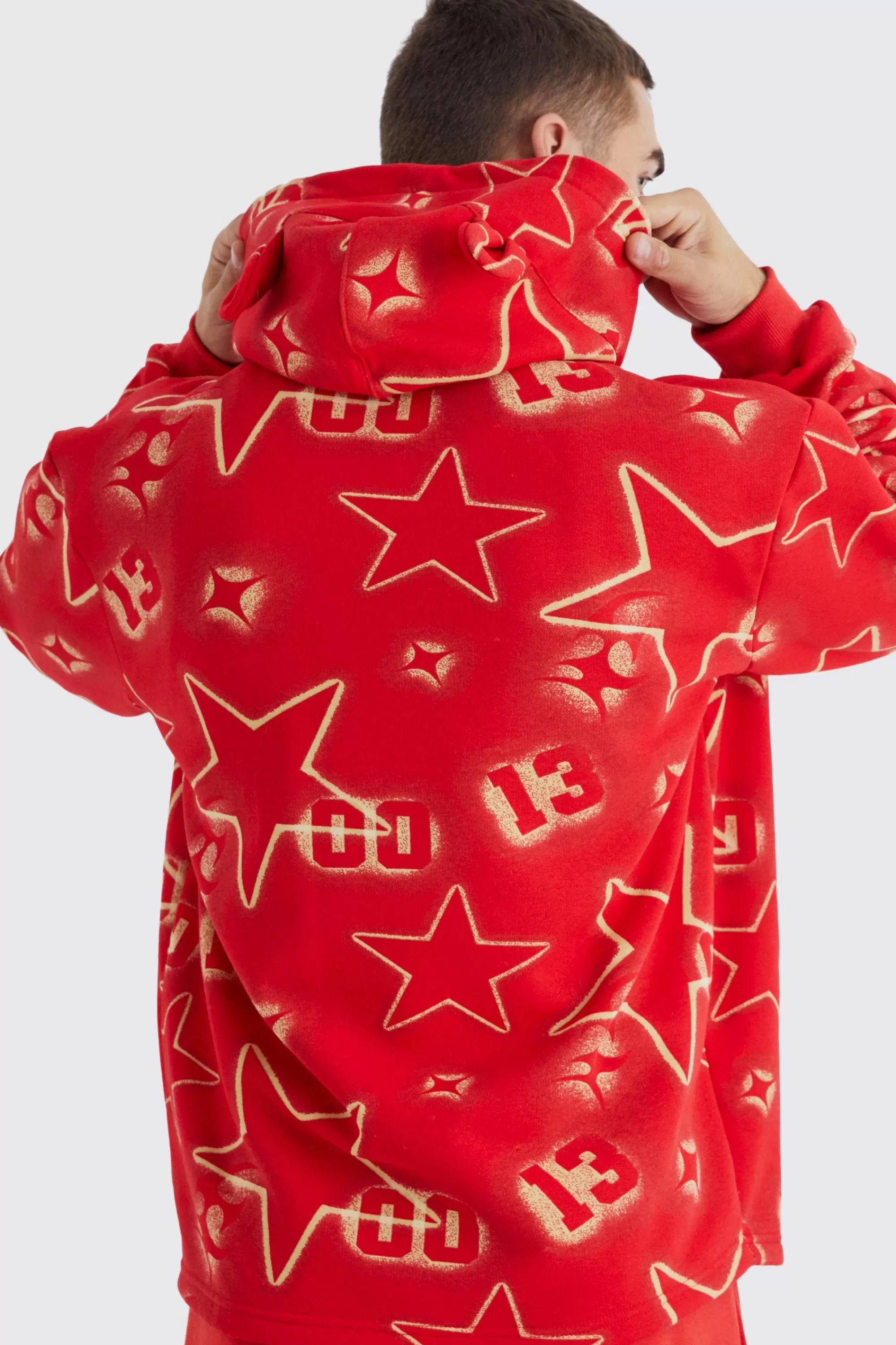 boohooMAN Oversized All Over Graffiti Ear Hoodie | UK