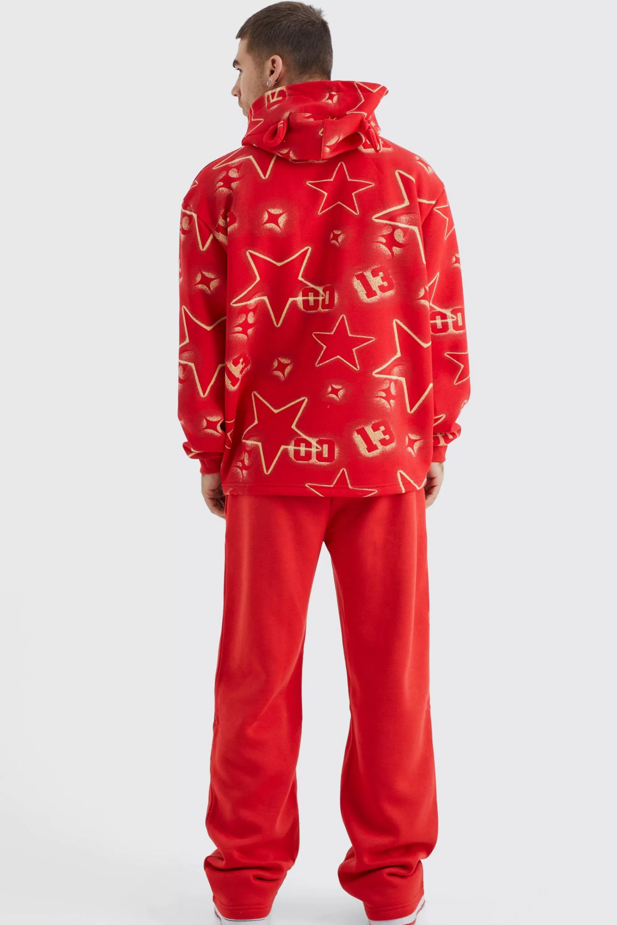 boohooMAN Oversized All Over Graffiti Ear Hoodie | UK