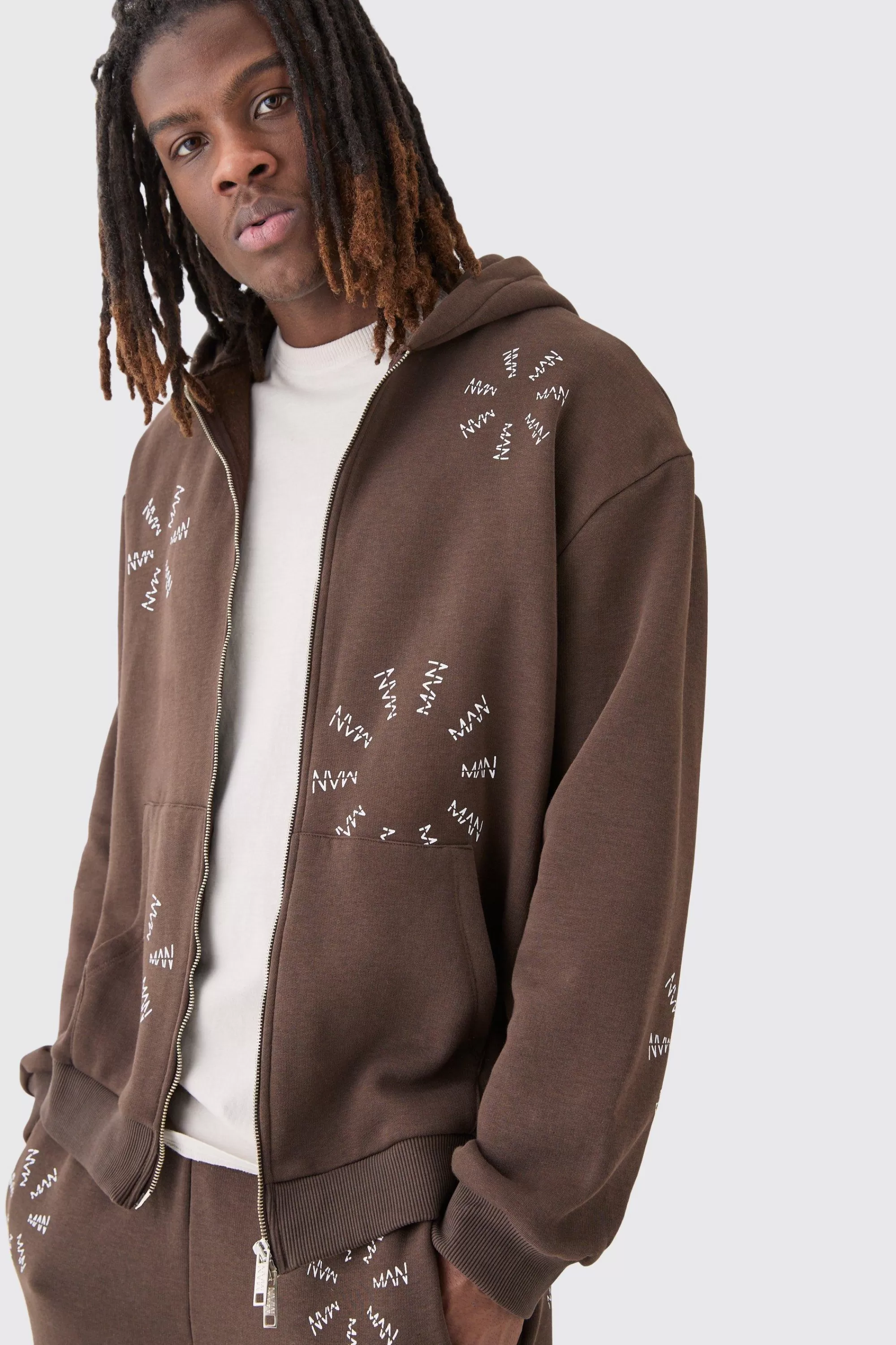 boohooMAN Oversized All Over Man Dash Colour Block Tracksuit | UK