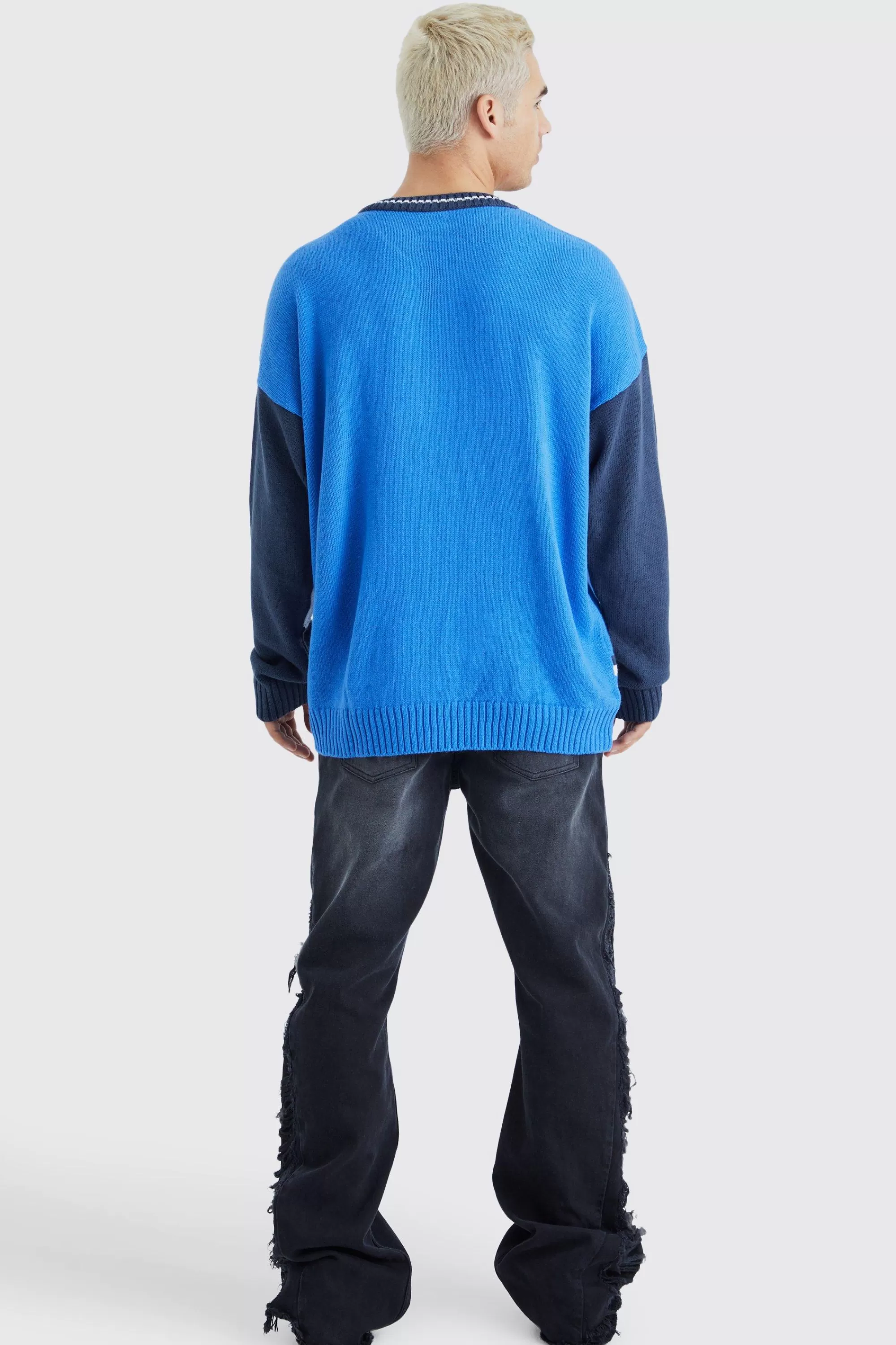 boohooMAN Oversized Applique Football Knit Jumper | UK