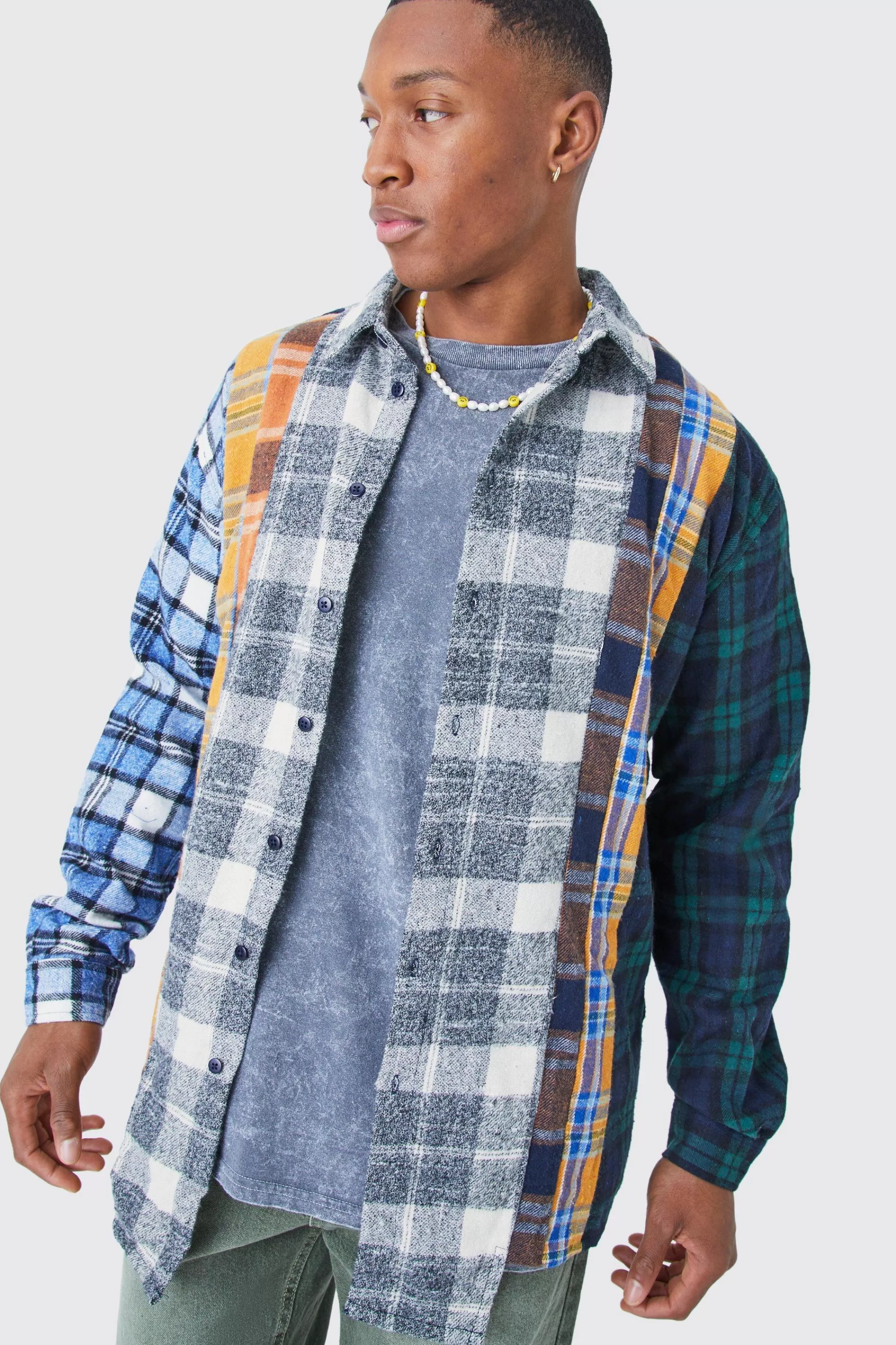 boohooMAN Oversized Asymmetric Checked Shirt | UK