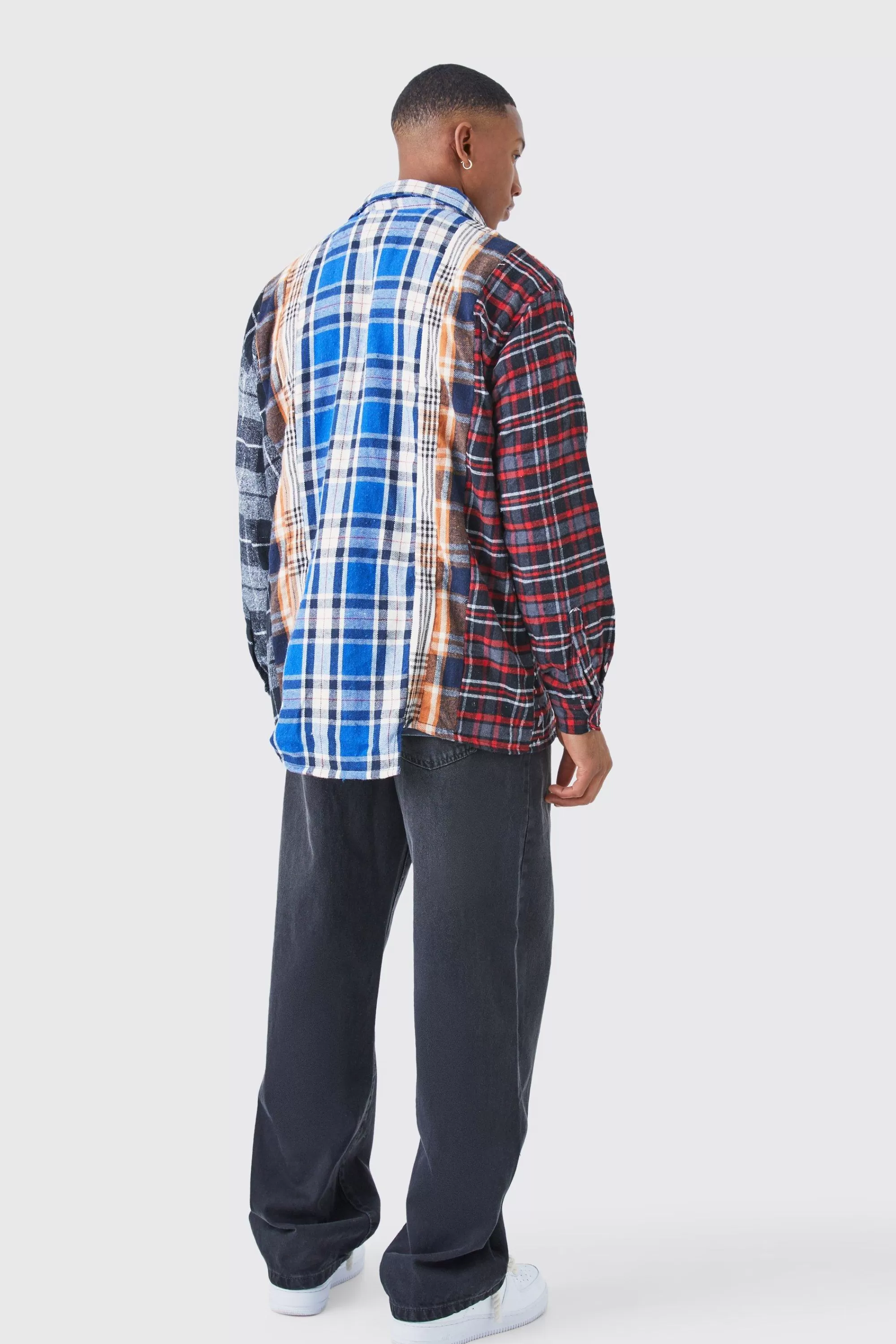 boohooMAN Oversized Asymmetric Paint Checked Shirt | UK