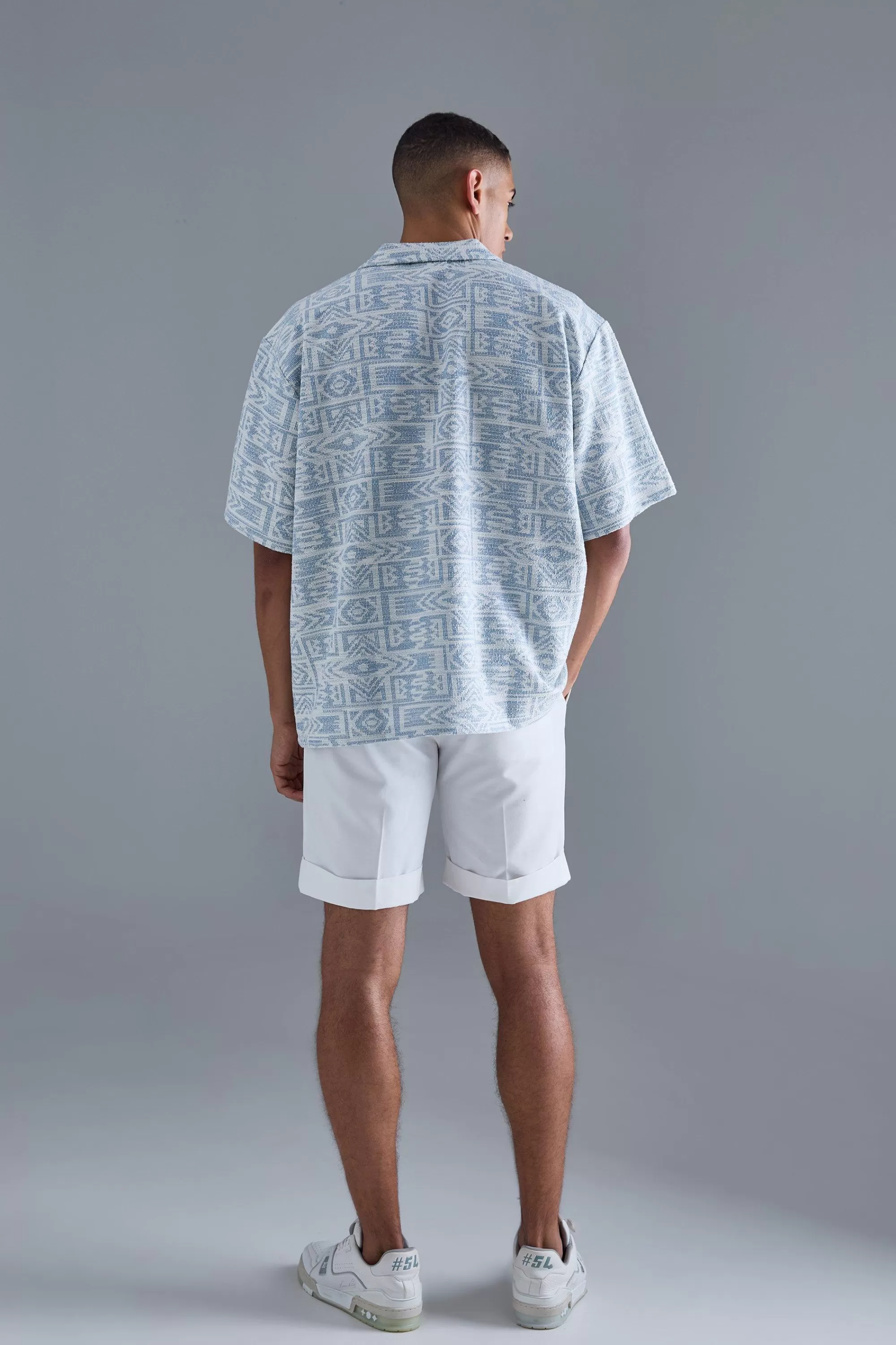 boohooMAN Oversized Aztec Jacquard Rugby Half Sleeve Sweatshirt | UK