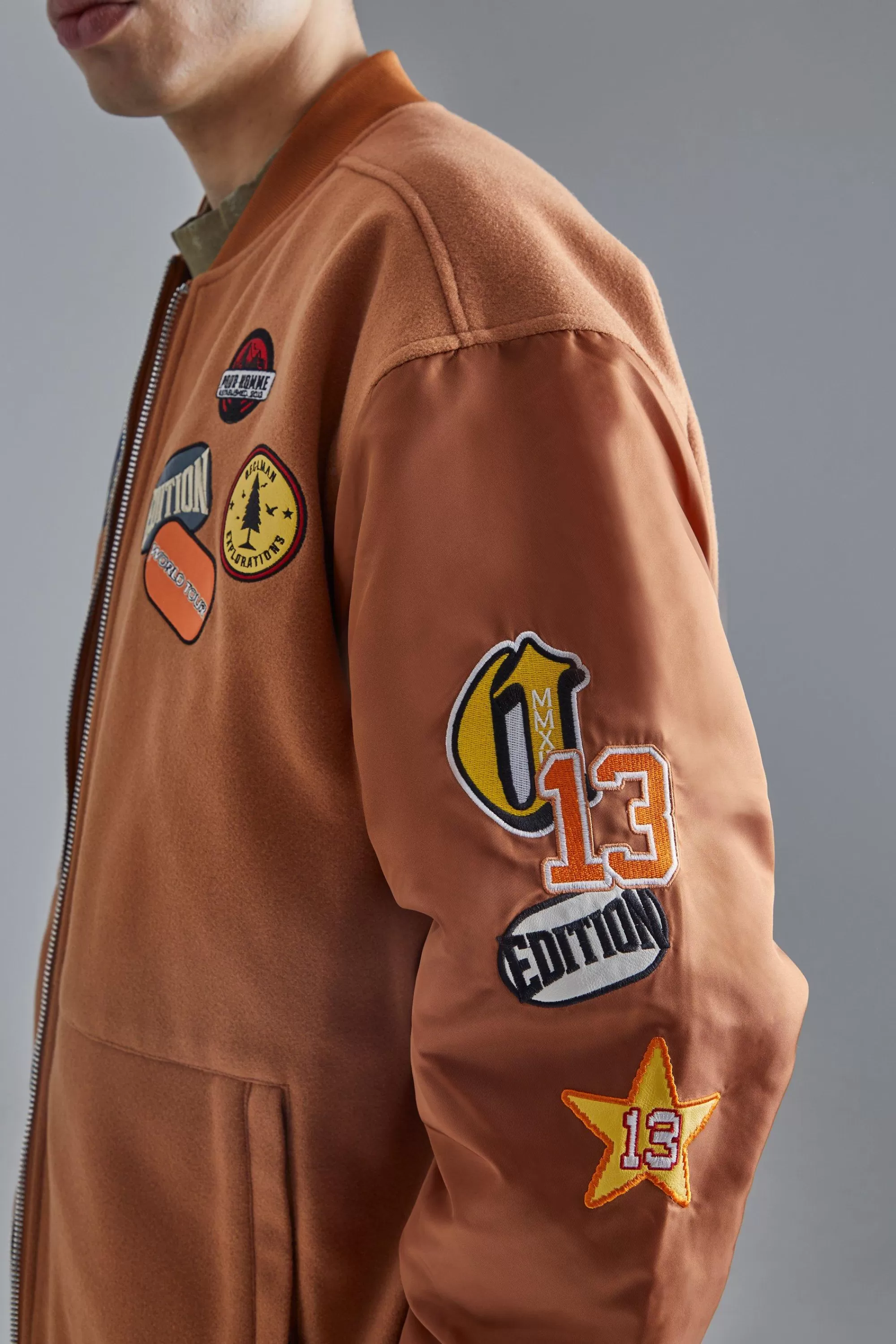 boohooMAN Oversized Badge Nylon Sleeve Bomber | UK