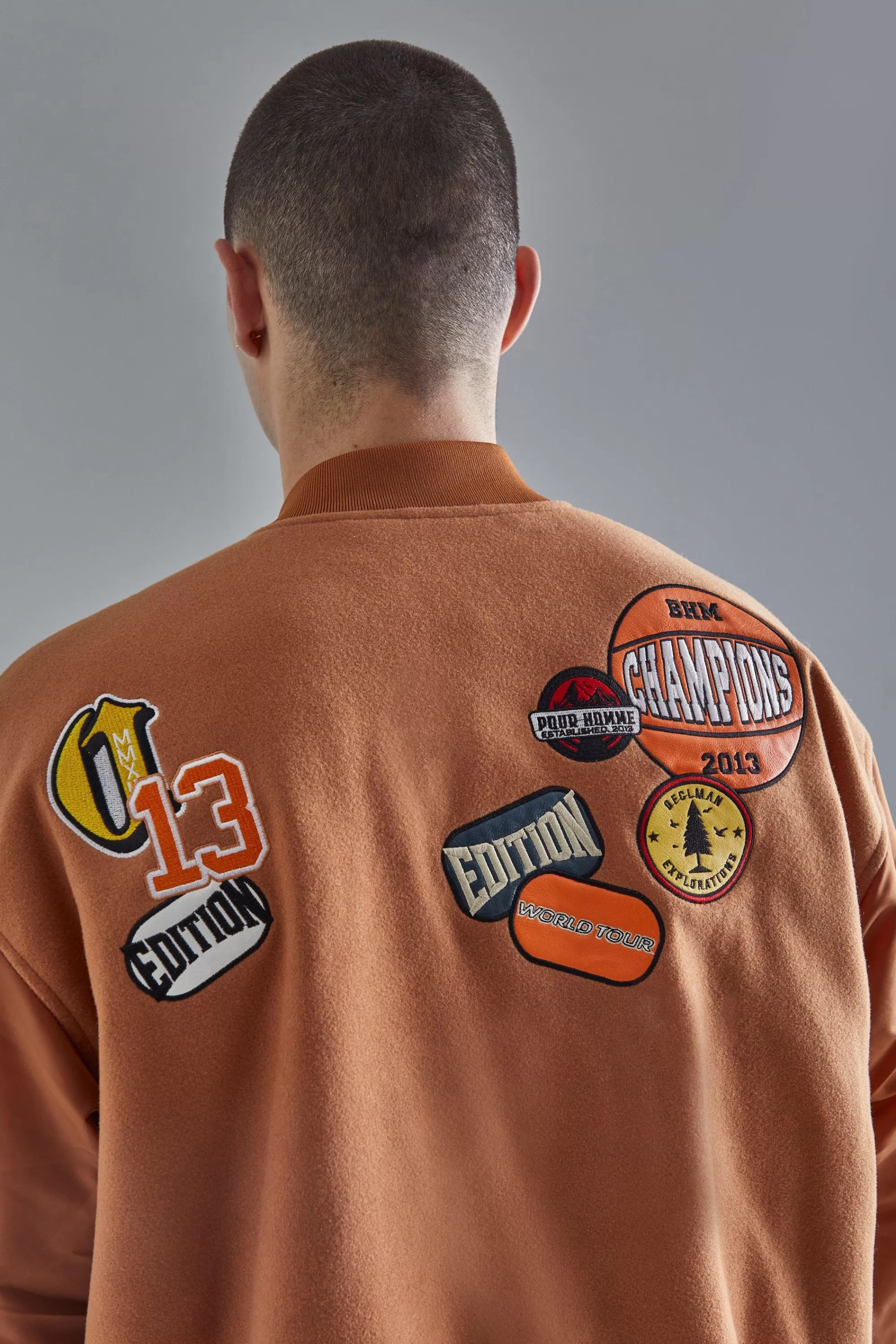 boohooMAN Oversized Badge Nylon Sleeve Bomber | UK