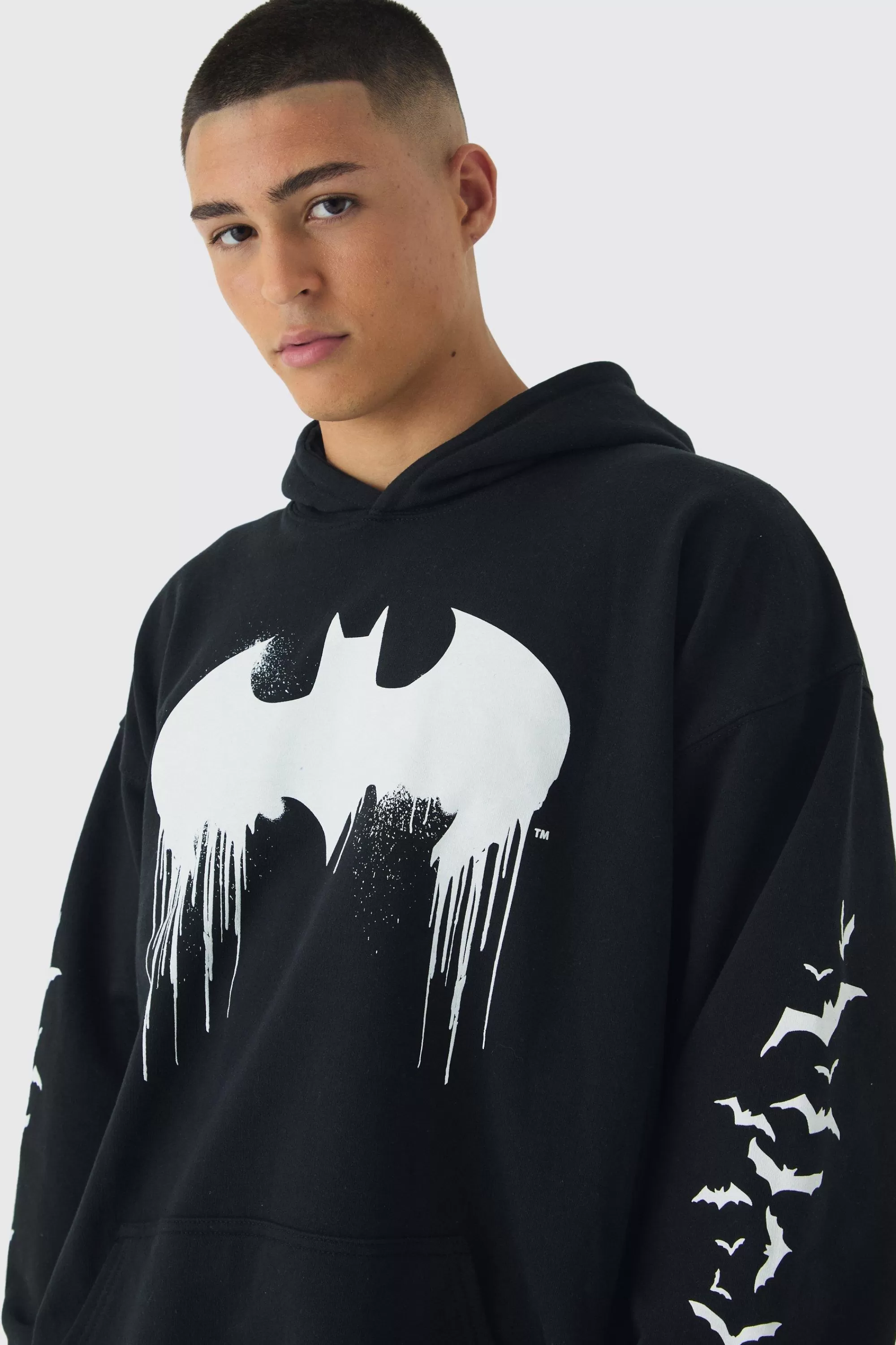 boohooMAN Oversized Batman License Multi Print Hoodie | UK