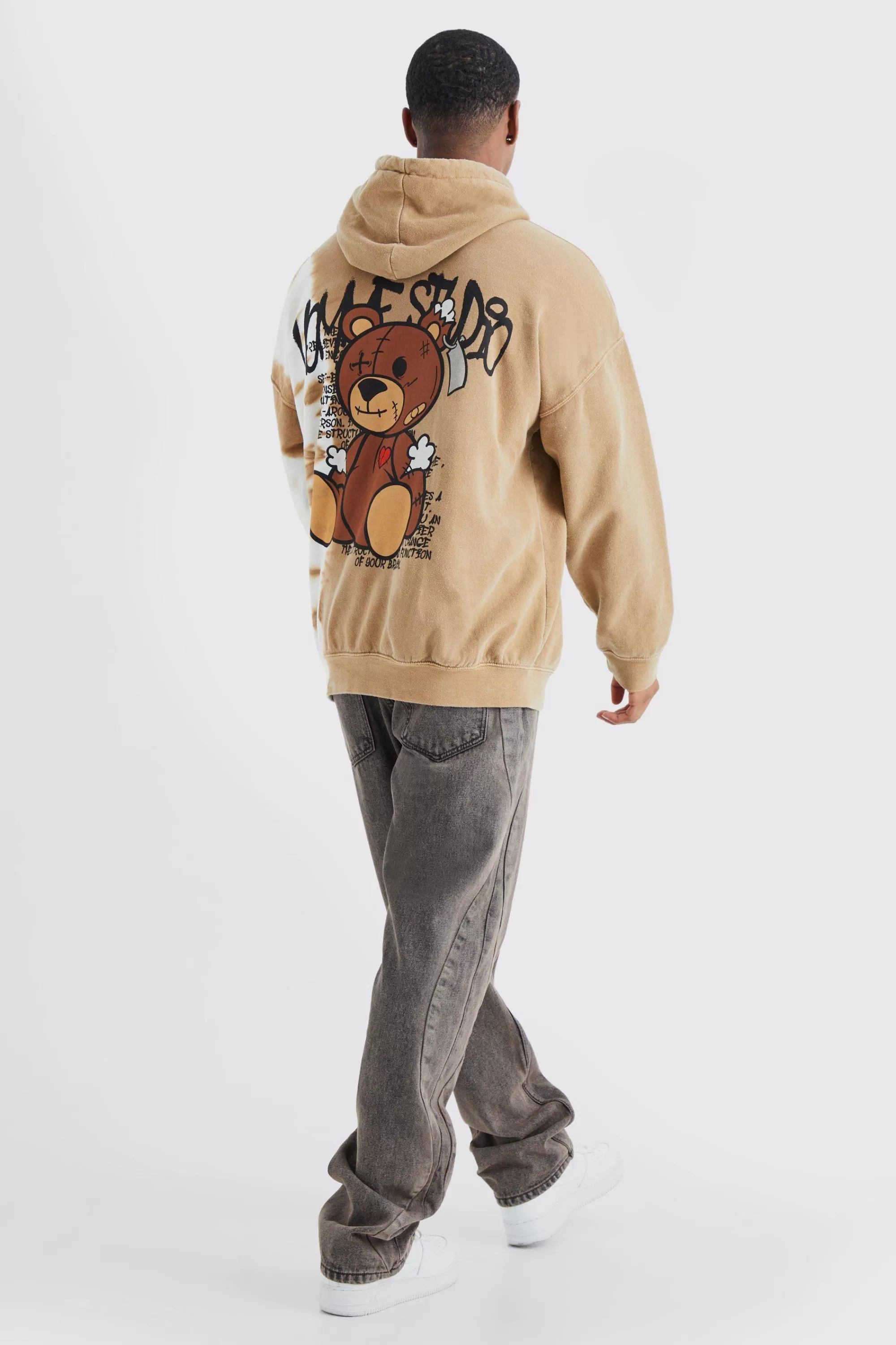 boohooMAN Oversized Bleached Teddy Graphic Hoodie | UK
