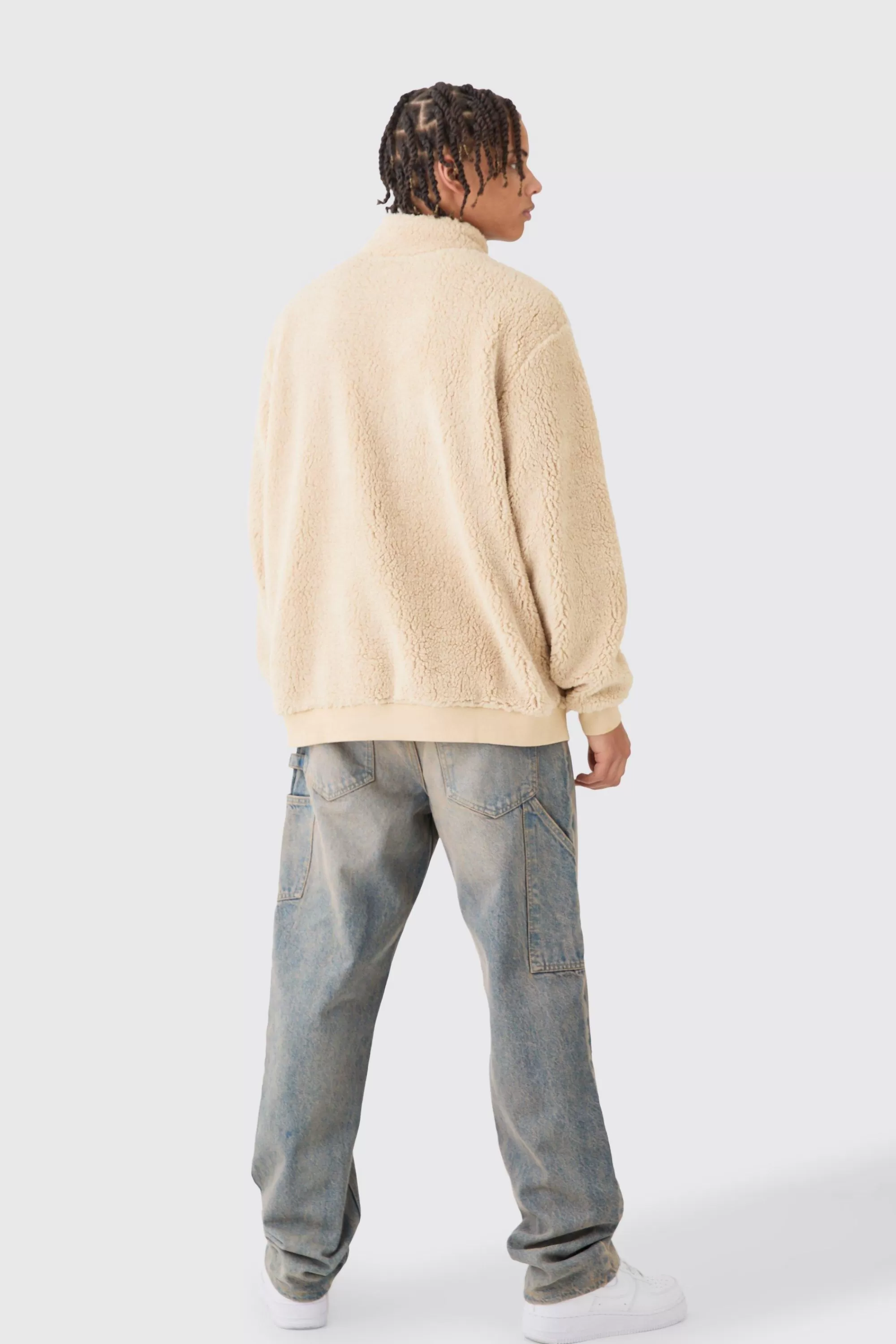 boohooMAN Oversized Borg Funnel Neck Sweatshirt | UK