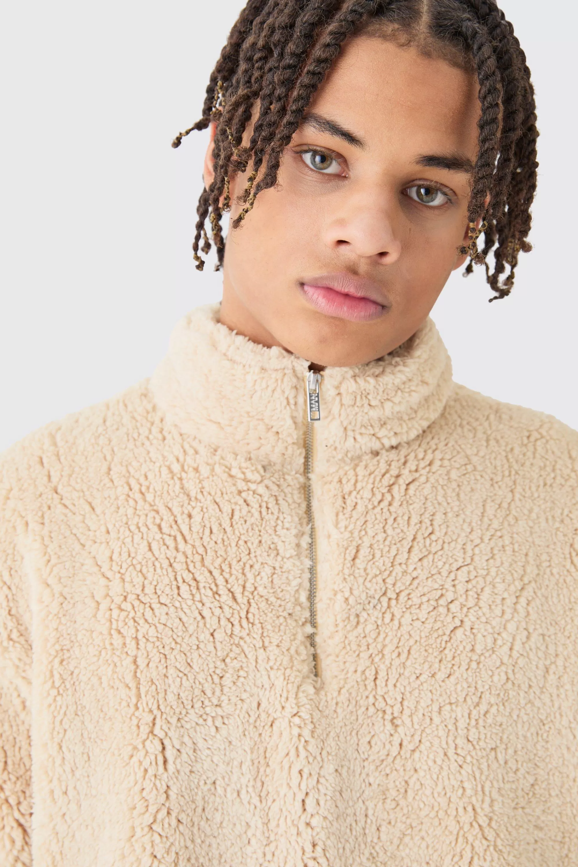 boohooMAN Oversized Borg Funnel Neck Sweatshirt | UK