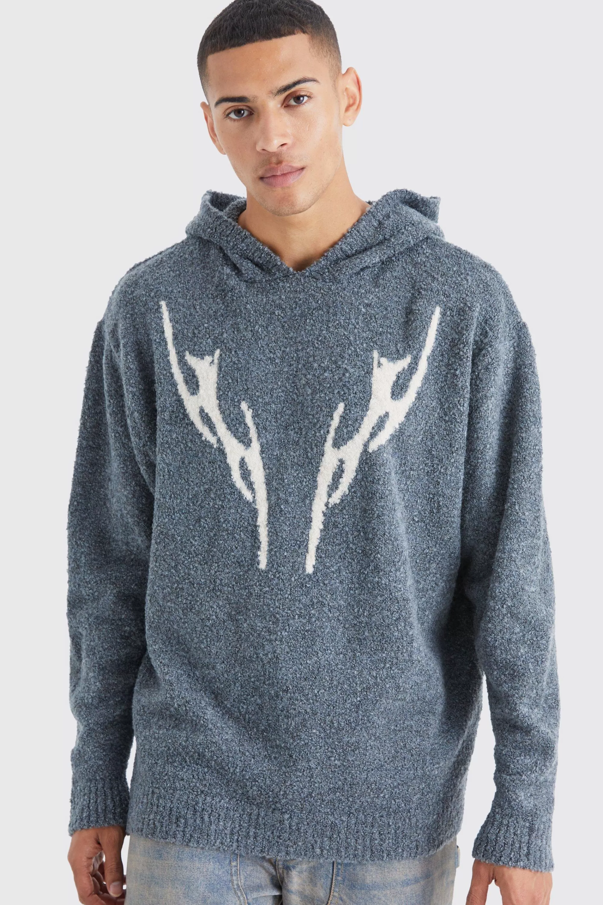 boohooMAN Oversized Boucle Knitted Hoodie | UK