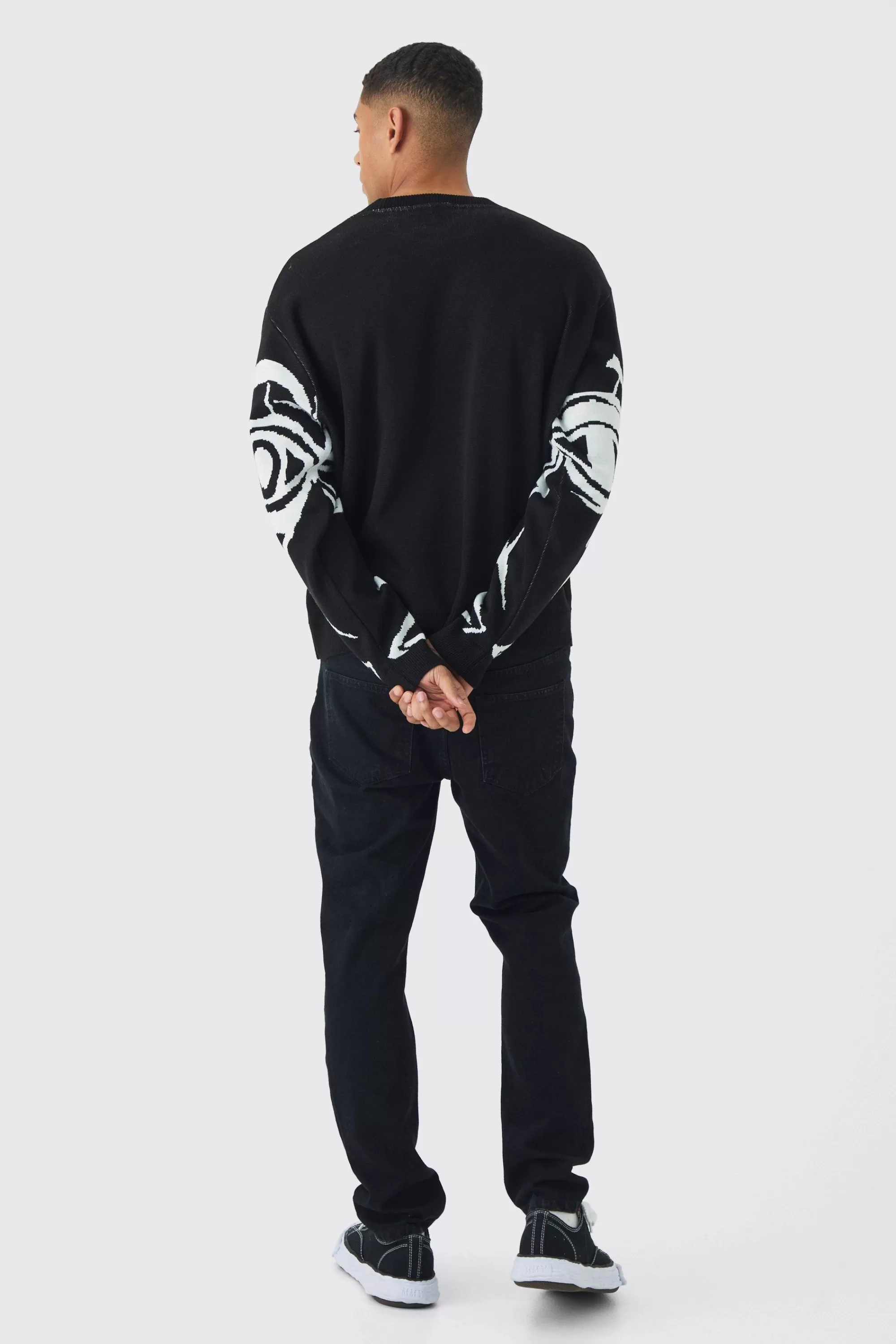 boohooMAN Oversized Boxy Abstract Line Face Knitted Jumper | UK