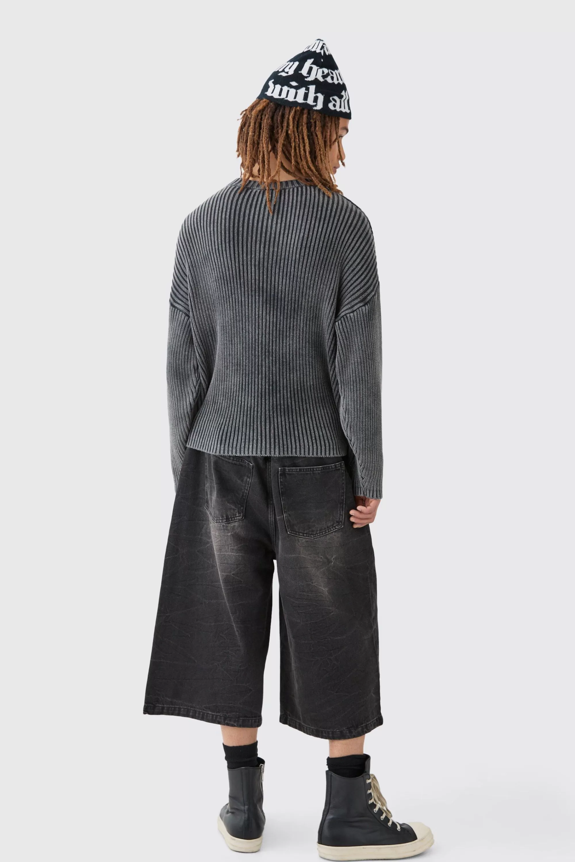 boohooMAN Oversized Boxy Acid Wash Jumper In | UK