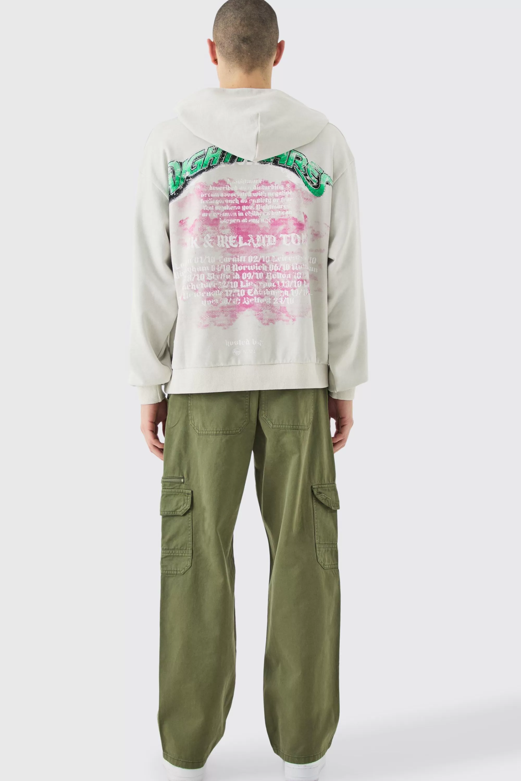 boohooMAN Oversized Boxy Acid Wash Rhinestone Loopback Hoodie | UK