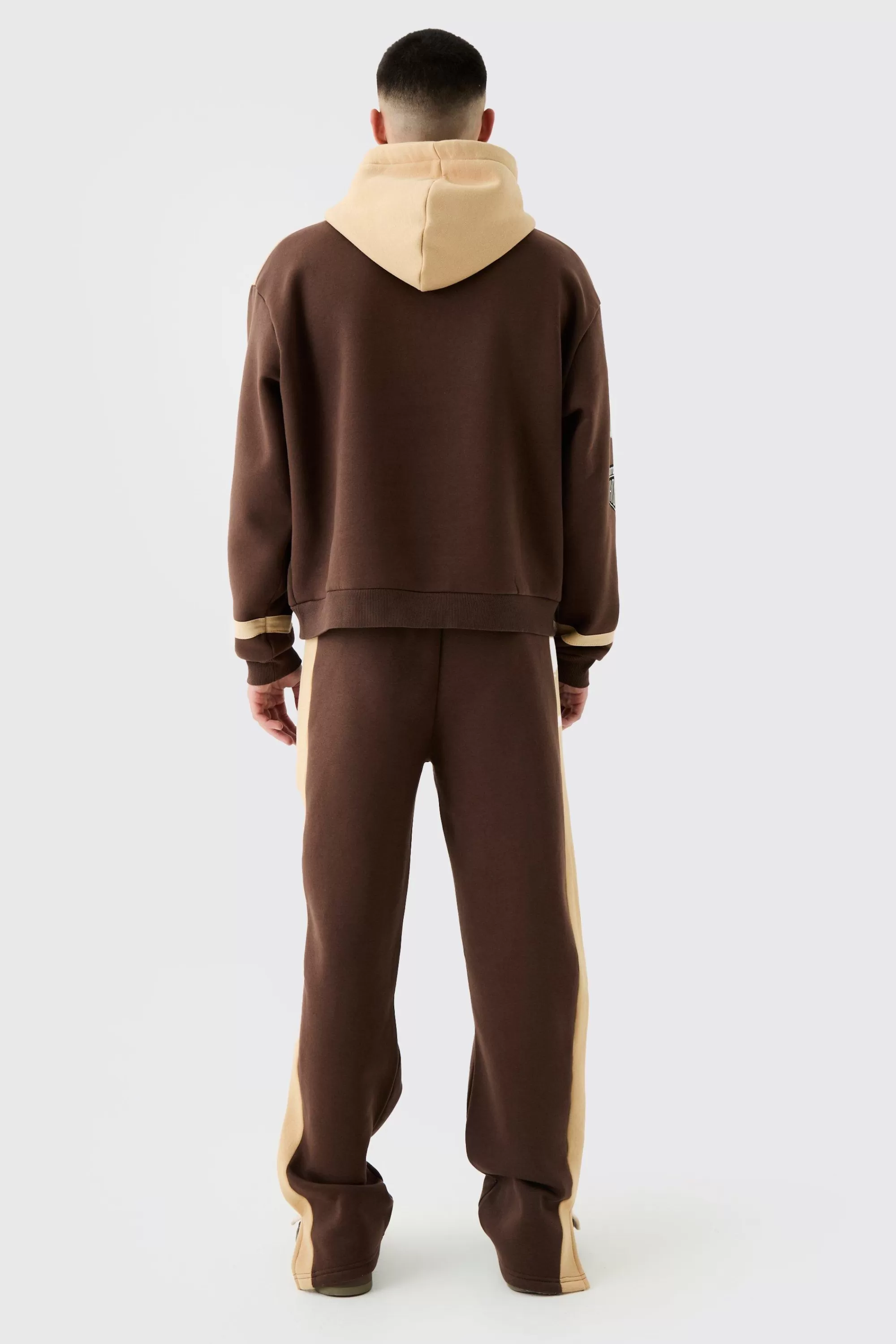 boohooMAN Oversized Boxy Applique Moto Hooded Tracksuit | UK