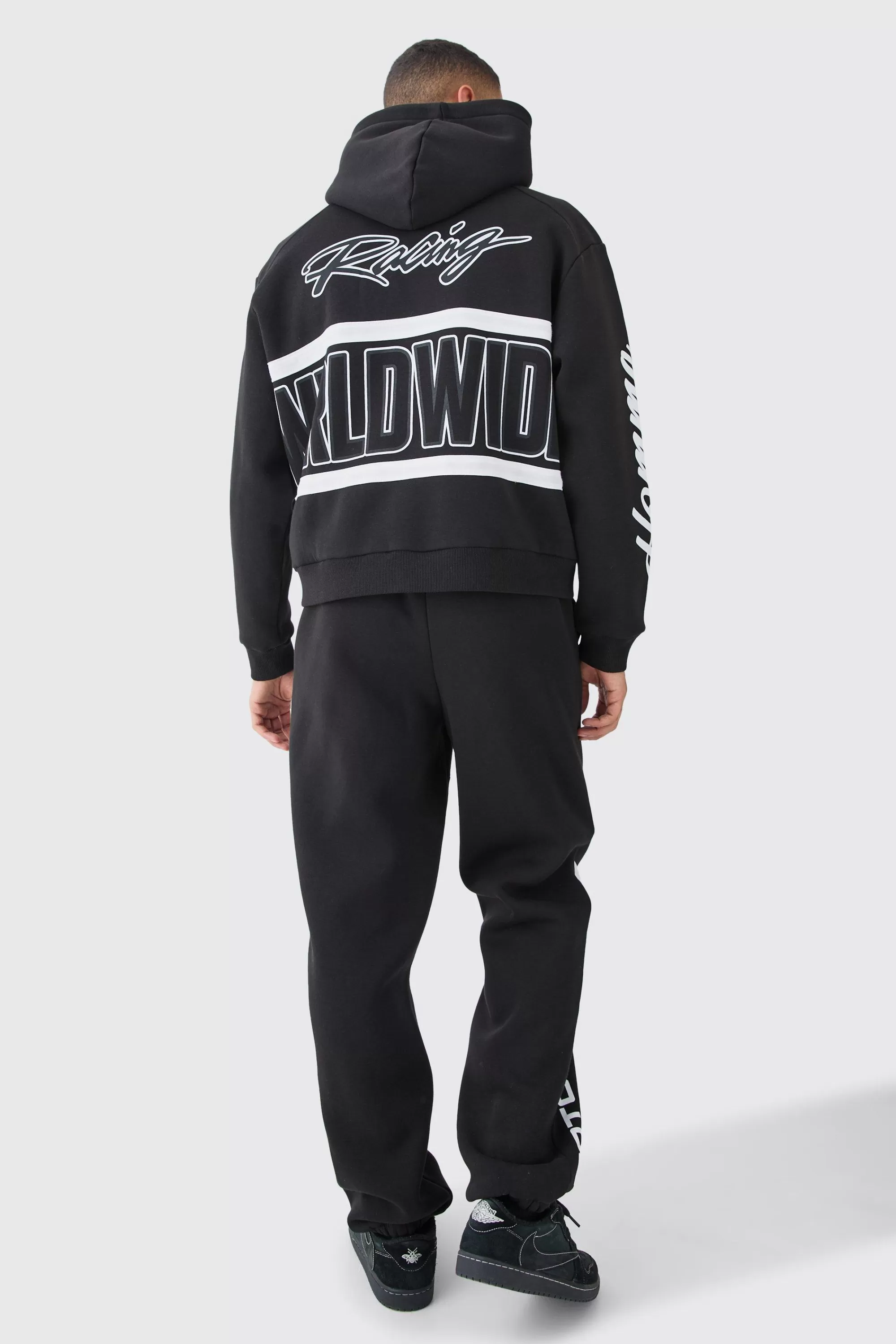 boohooMAN Oversized Boxy Applique Moto Hoodie | UK