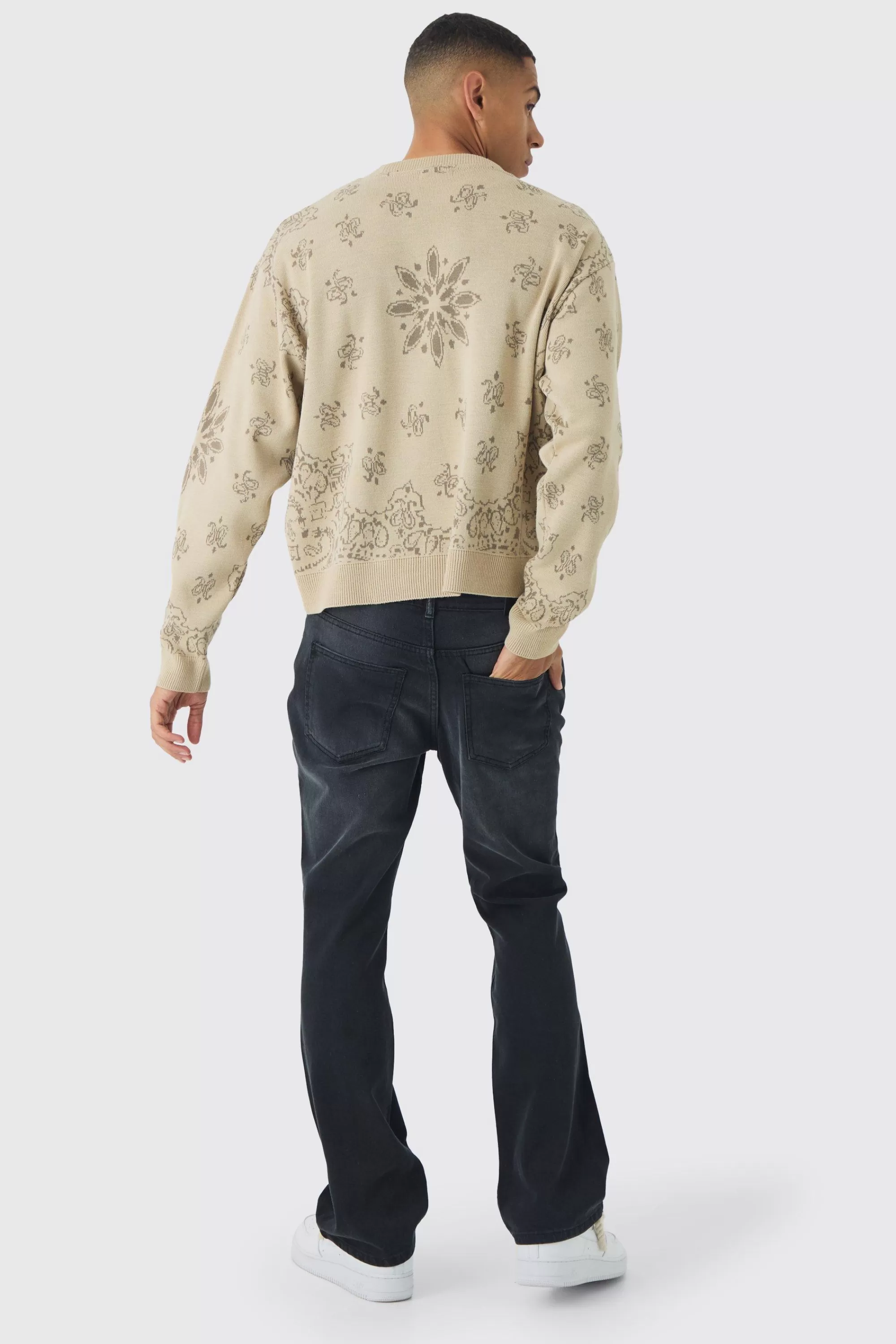 boohooMAN Oversized Boxy Bandana Print Knitted Jumper | UK