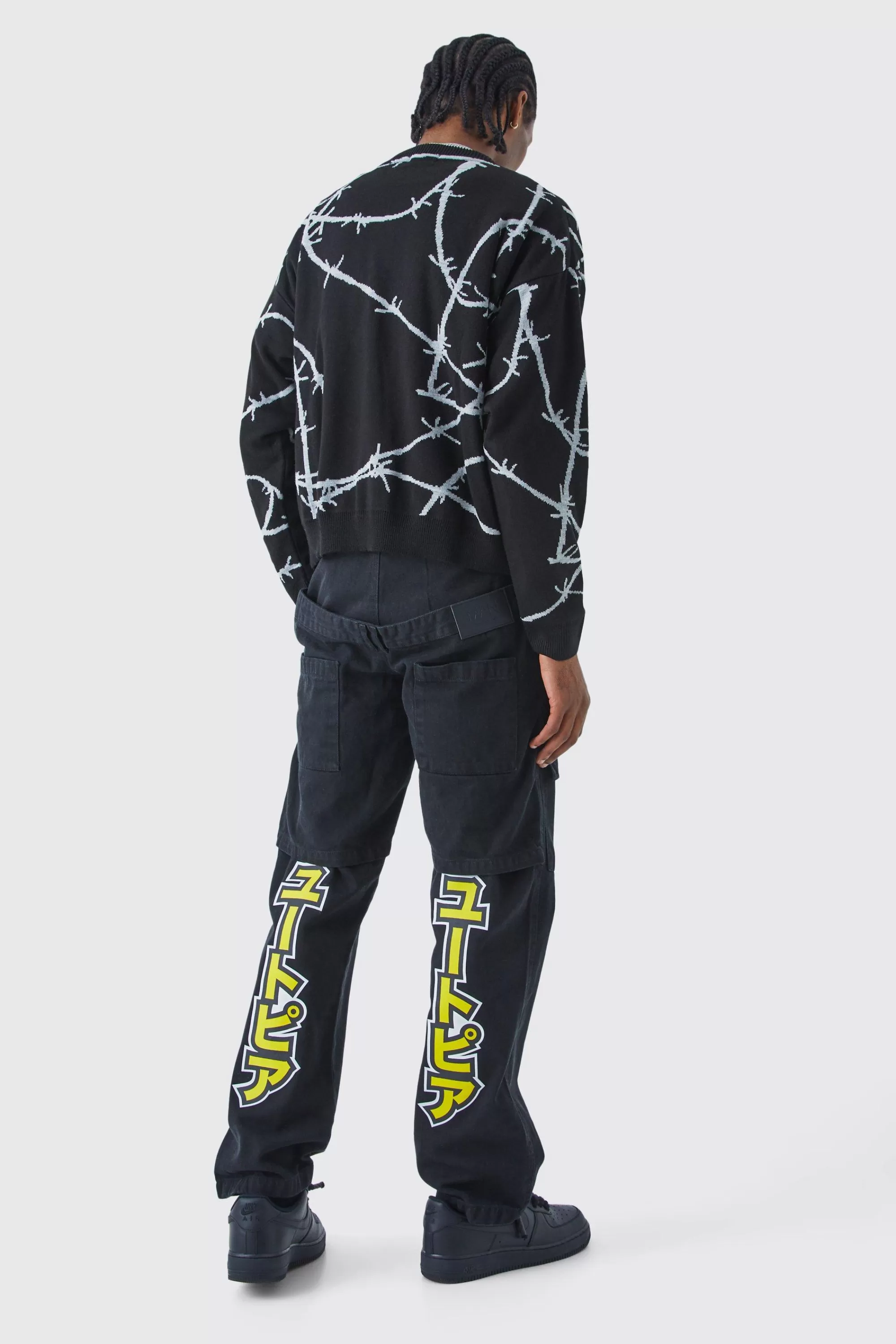 boohooMAN Oversized Boxy Barbwire Print Knitted Jumper | UK