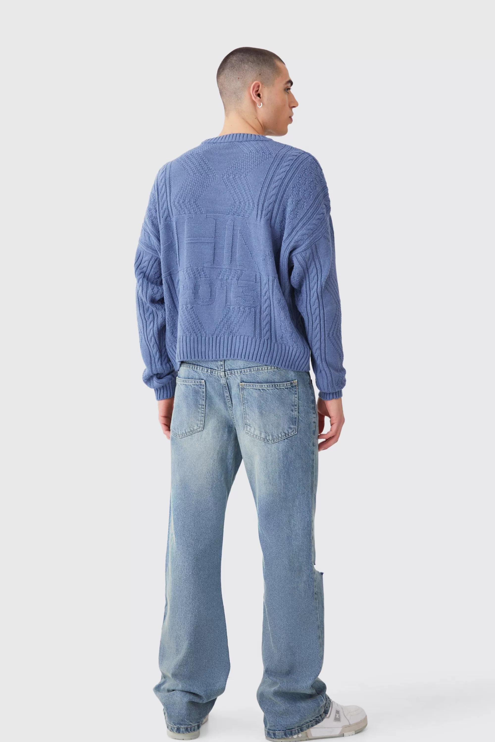 boohooMAN Oversized Boxy Bhm Cable Knit Jumper | UK