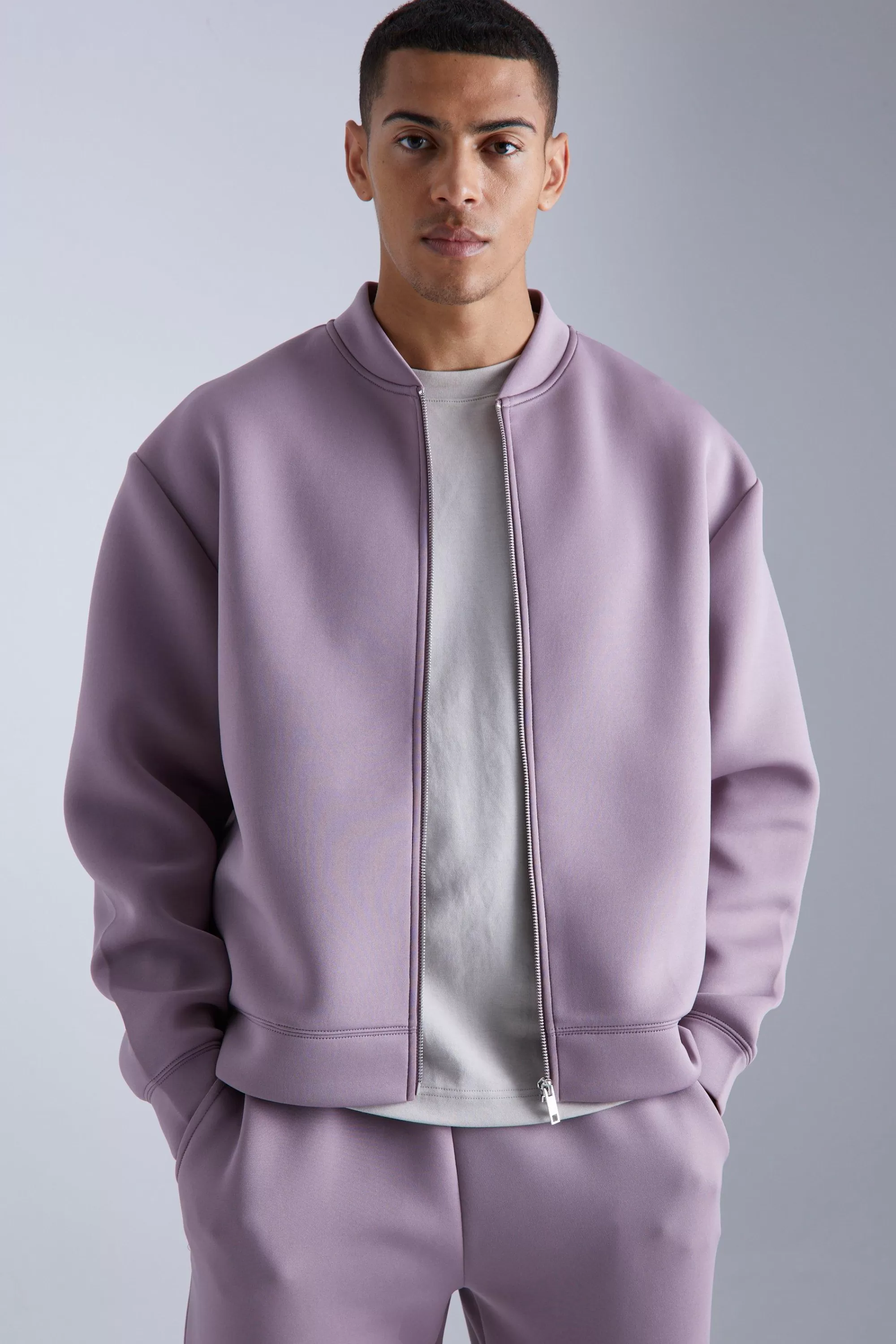 boohooMAN Oversized Boxy Bonded Scuba Bomber Set | UK